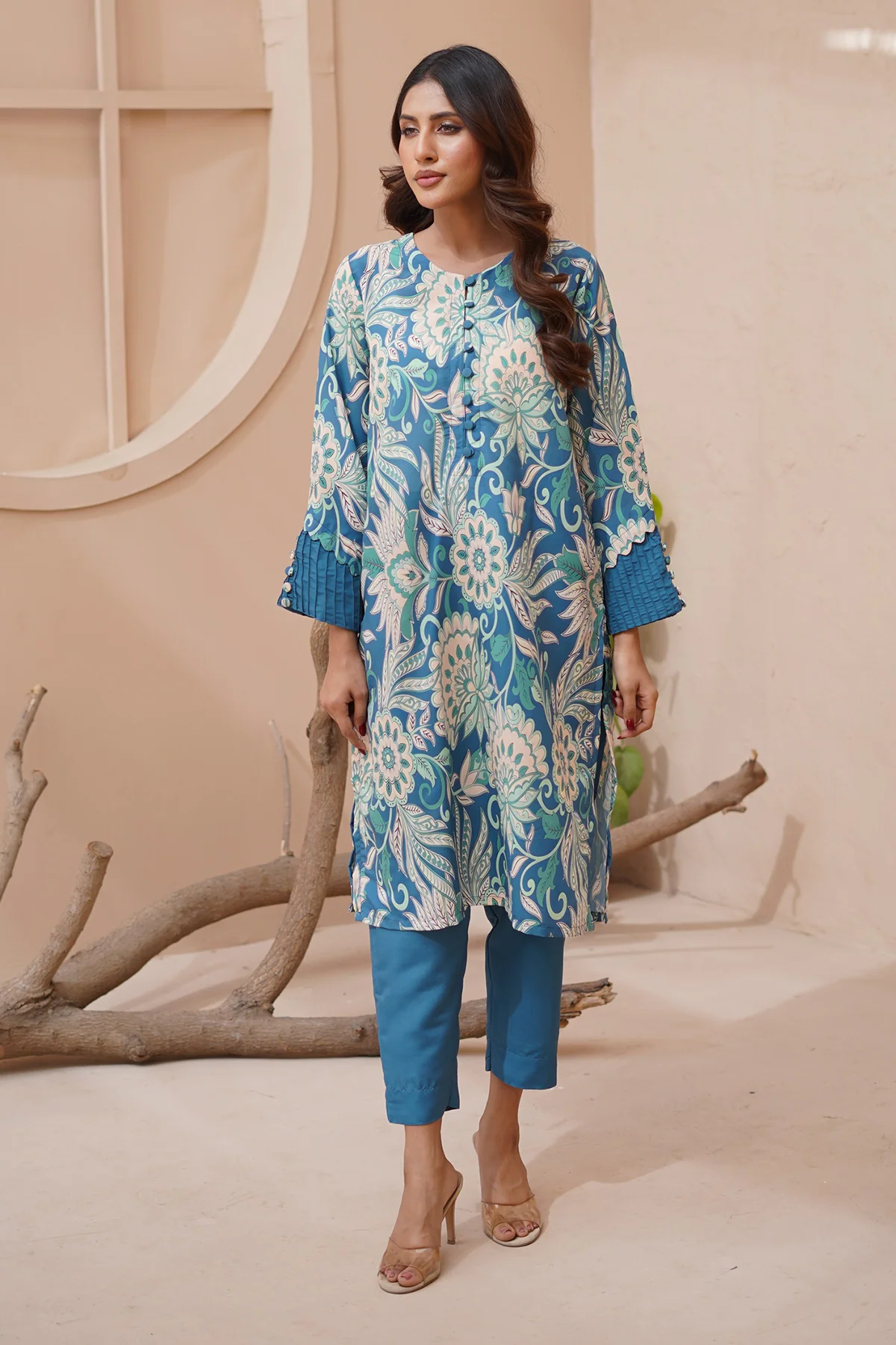 Nairah Stitched Co Ords Summer Suit-Sea Green