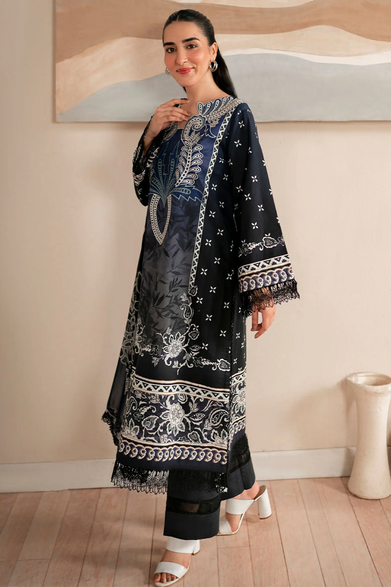 Selene By Roheenaz Unstitched 3 Piece Printed Cambric Fall Suit-RNP-06-B-Iris