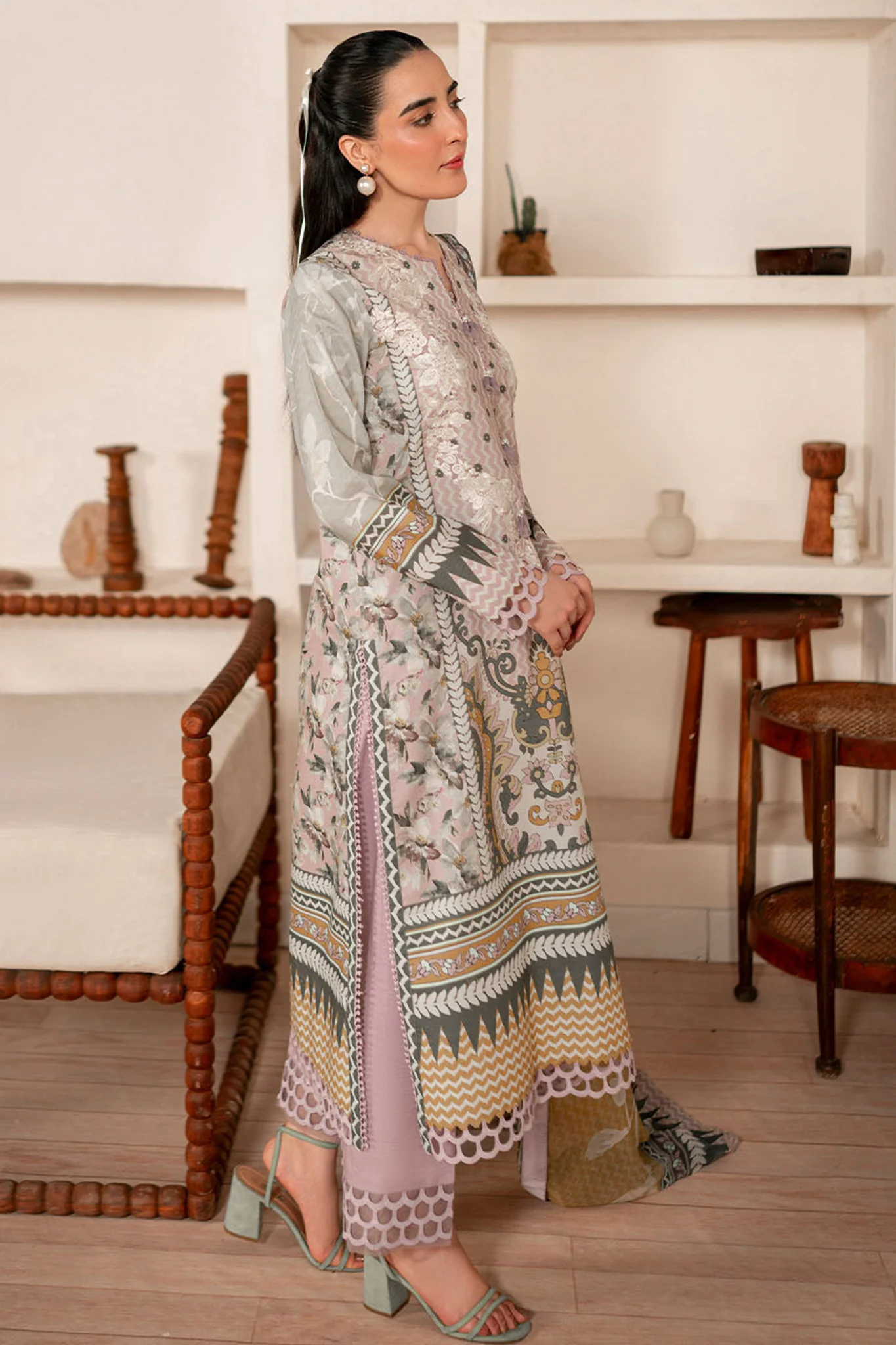 Selene By Roheenaz Unstitched 3 Piece Printed Cambric Fall Suit-RNP-08-A-Autumnal - Image 2