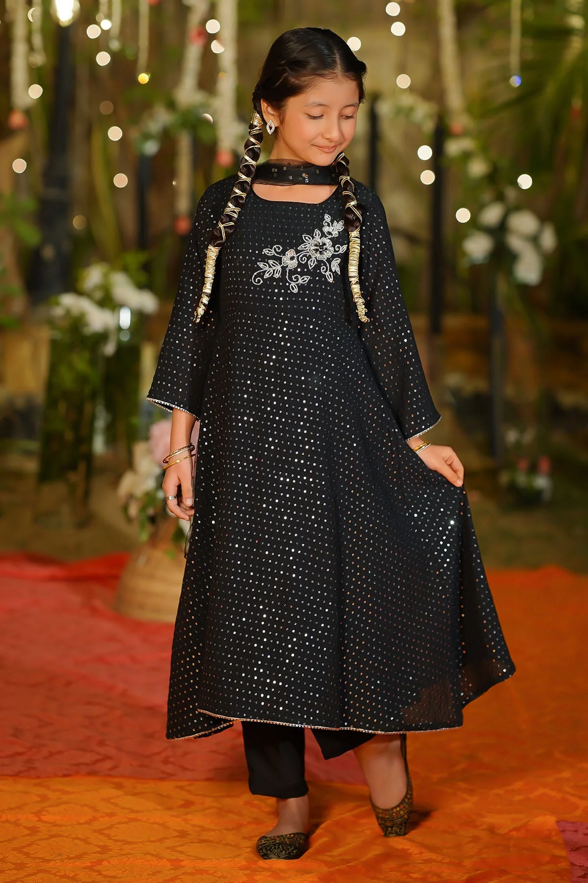 Ochre Clothing Girls Full Suits Sequence Net Hand Adda Work 3 Pc Suit - Image 4