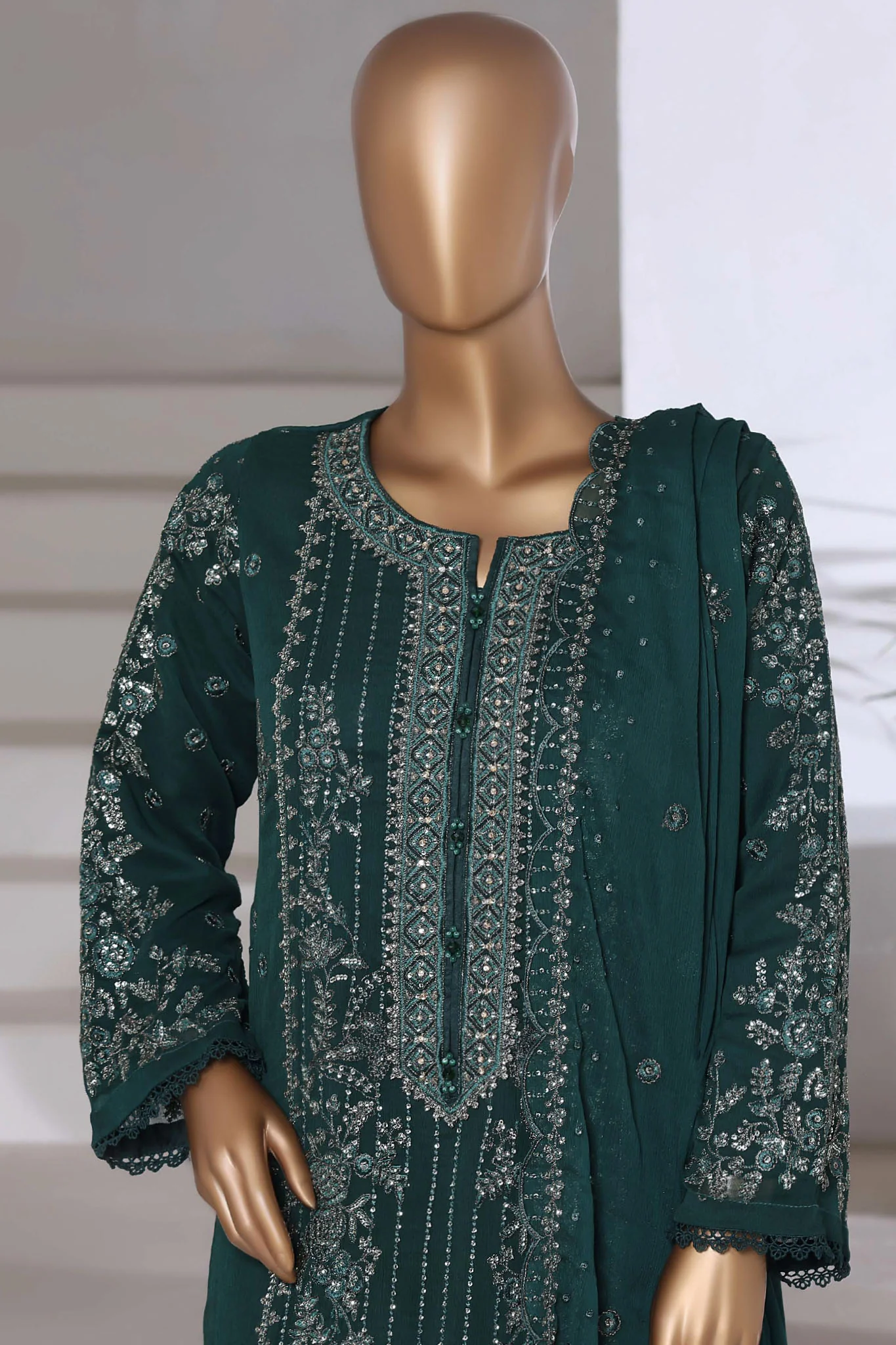 Afsany by Sada Bahar Stitched 3 Piece Luxury Chiffon Vol-14 Suit-CF-8-Green - Image 2