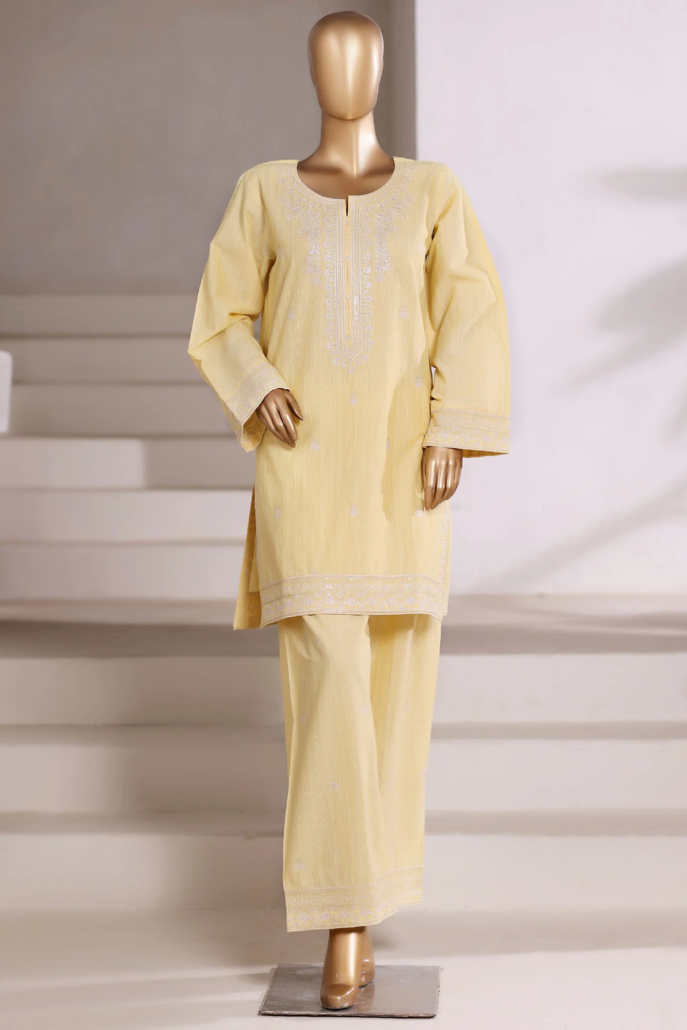 Vybe By Sada Bahar Stitched 2 Piece Emb Cotton Set Vol-02 Suit-MEL-02-Lemon