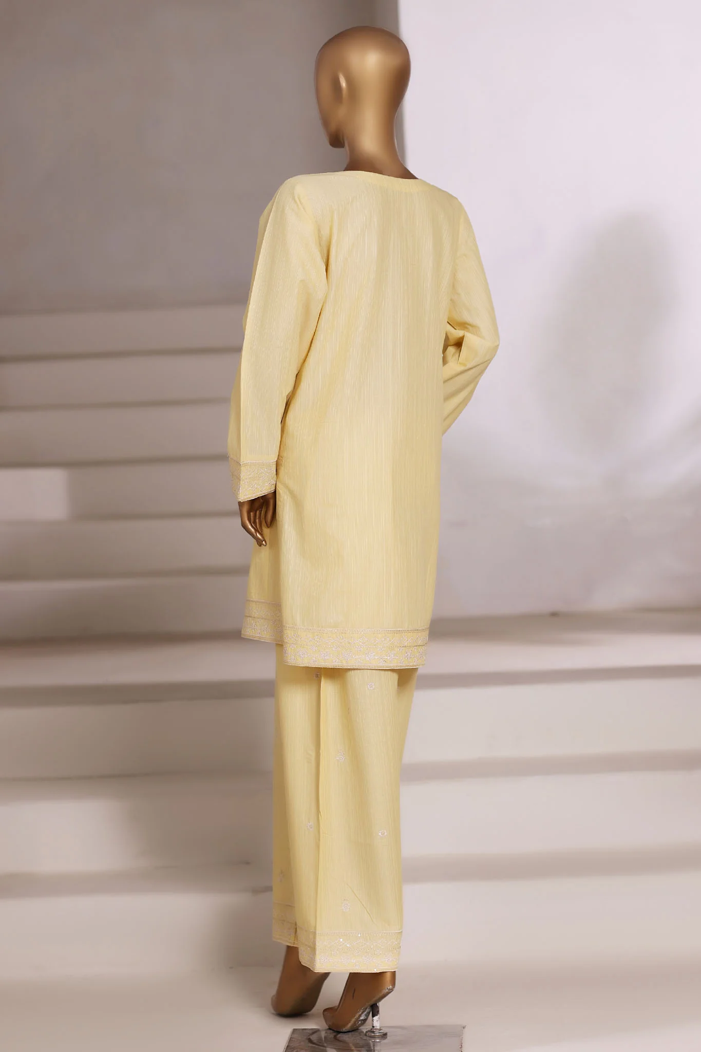 Vybe By Sada Bahar Stitched 2 Piece Emb Cotton Set Vol-02 Suit-MEL-02-Lemon - Image 3
