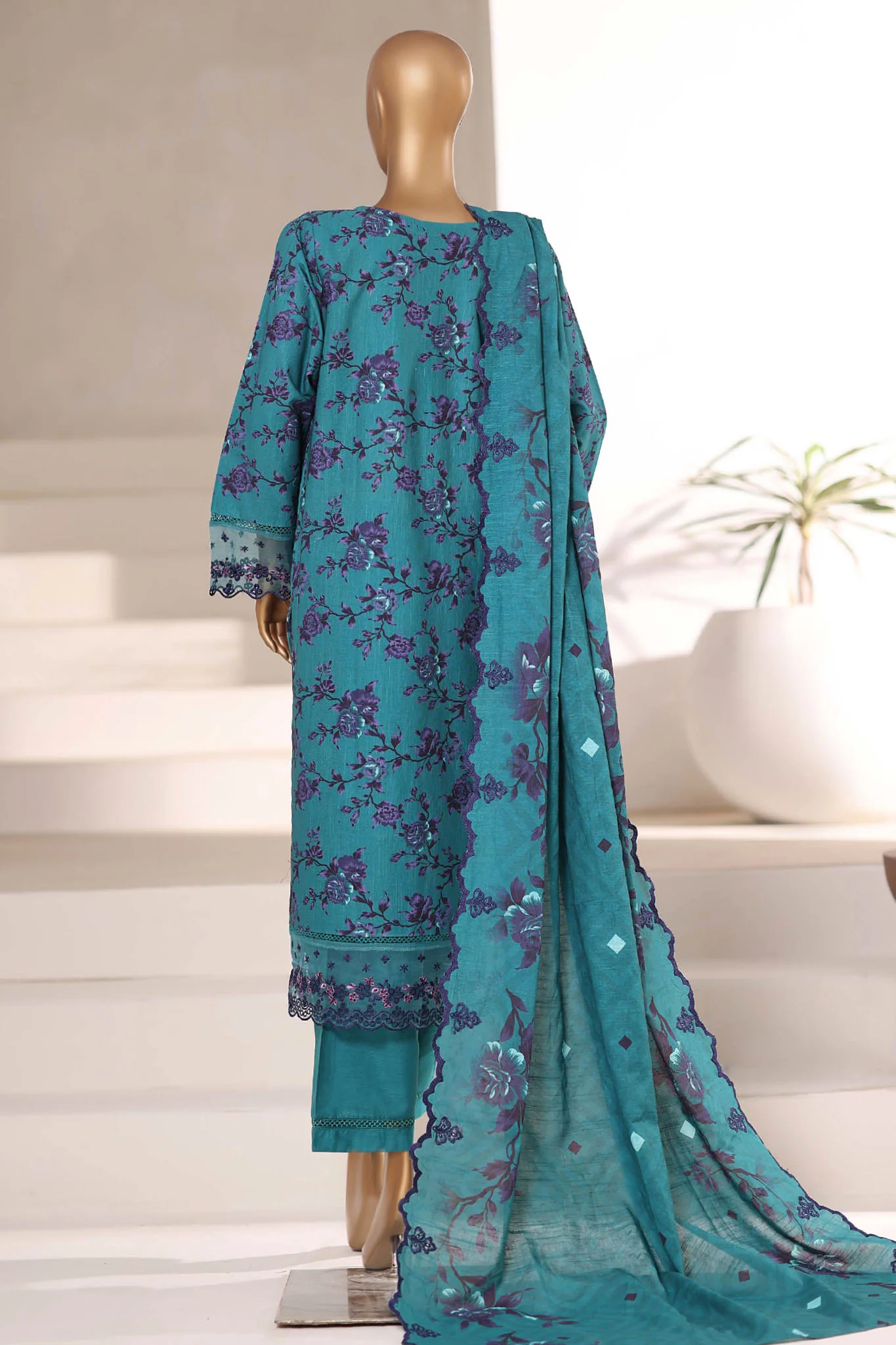 Signature By Sada Bahar Stitched 3 Piece Emb Khaddar Winter Suit-SK-531-Sea Green - Image 3
