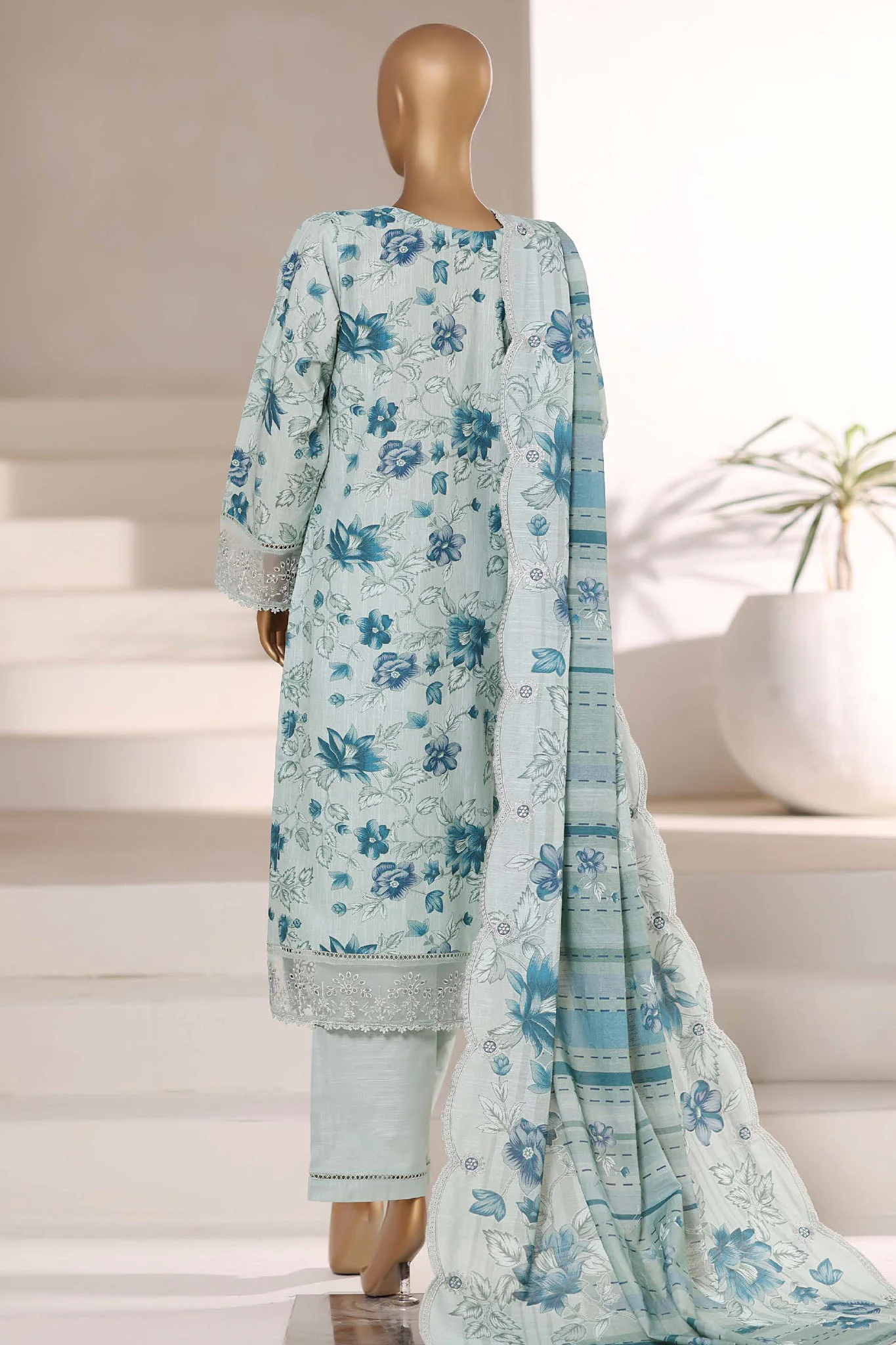 Signature By Sada Bahar Stitched 3 Piece Emb Khaddar Winter Suit-SK-532-Turquoise - Image 3