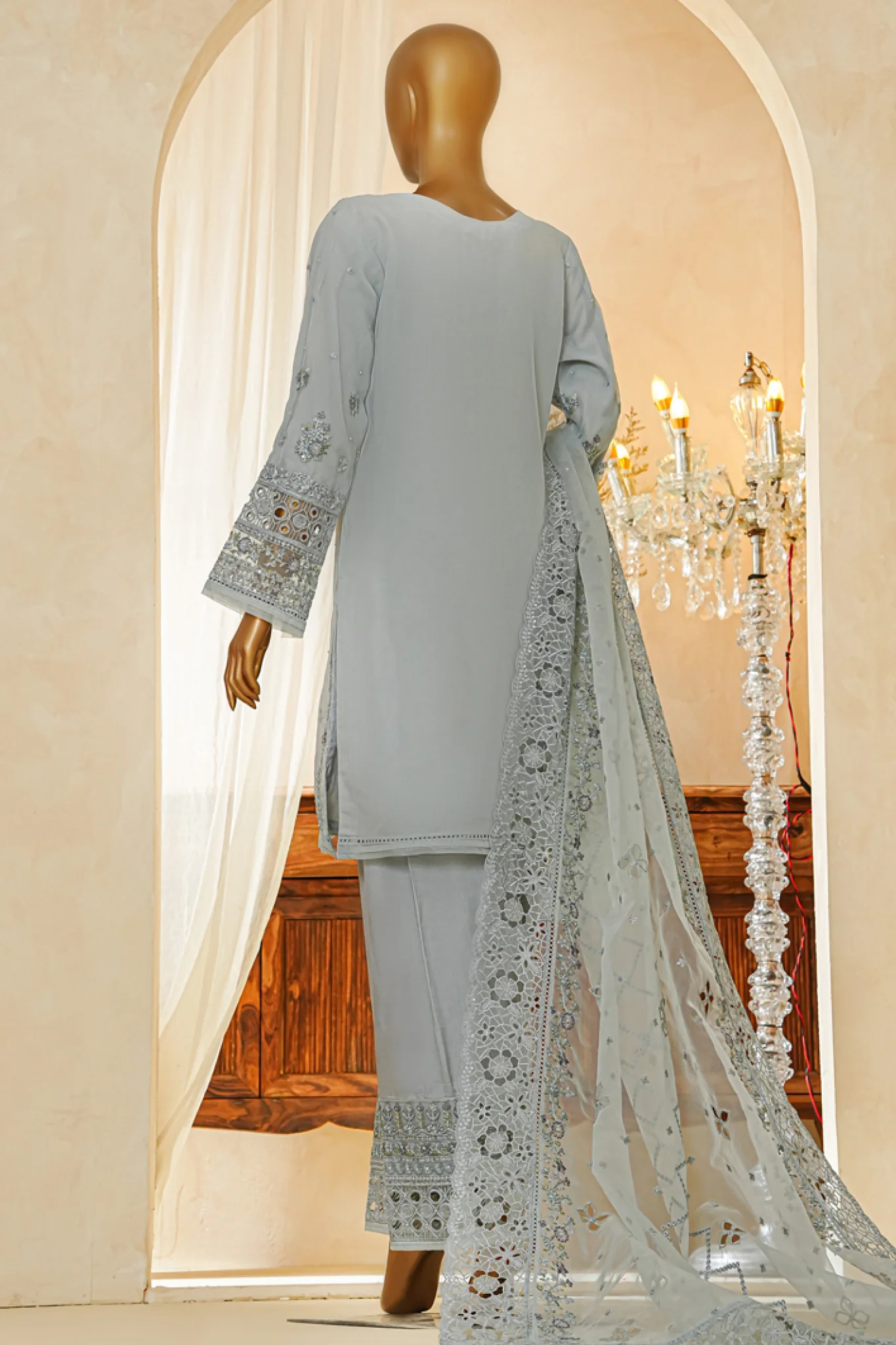 Shaadmaani By HZ Stitched 3 Piece Luxury Formals Suit-HZK-217-Cloudy Blue - Image 3