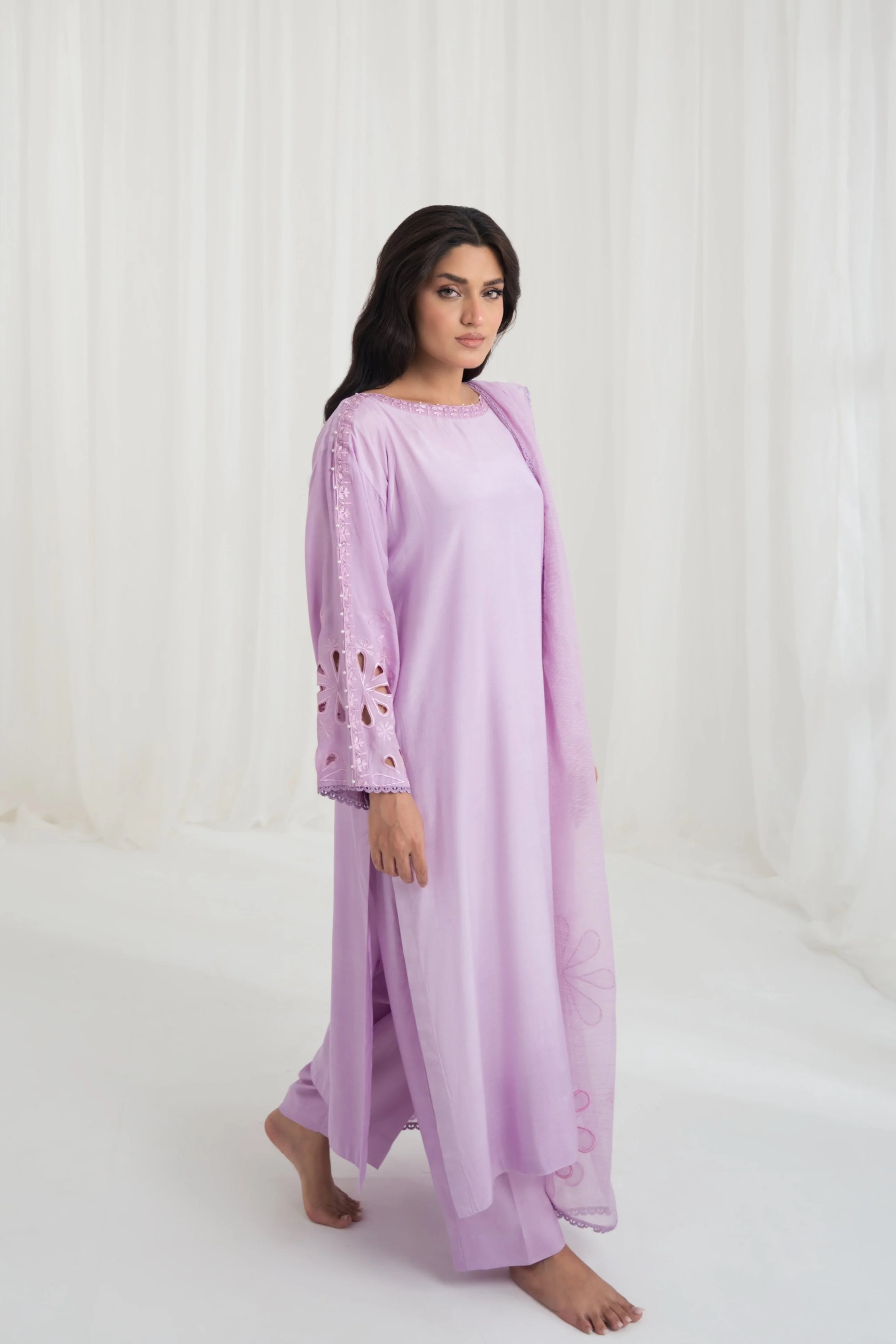 Charaghan By Qariney Stitched 3 Piece Winter Vol-02 Suit-Shades of Lilac - Image 2
