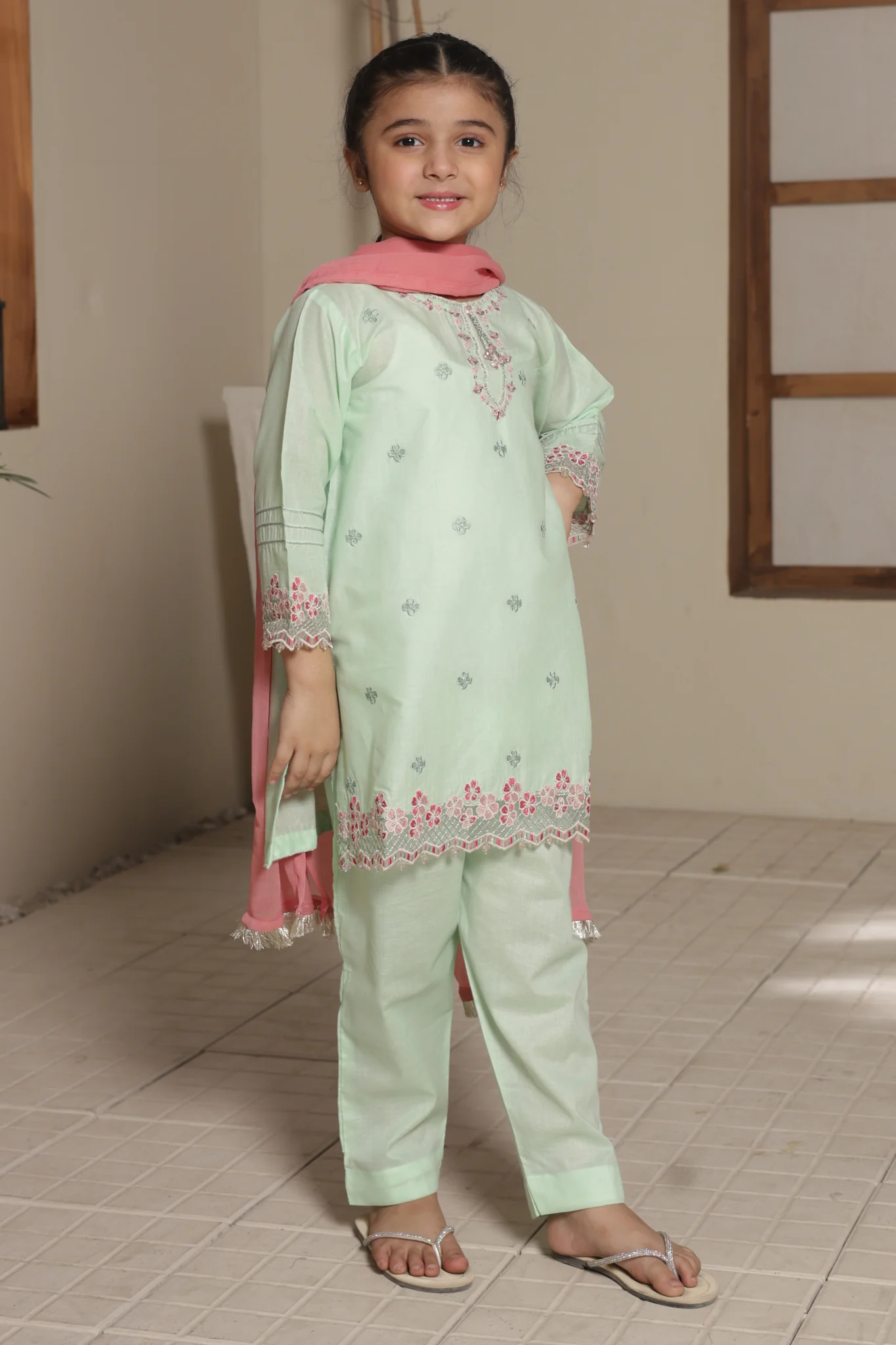 Nat Khat Guriya By Shanzey Stitched 3 Piece Cotton Suit-SHK-5608-Mint - Image 3