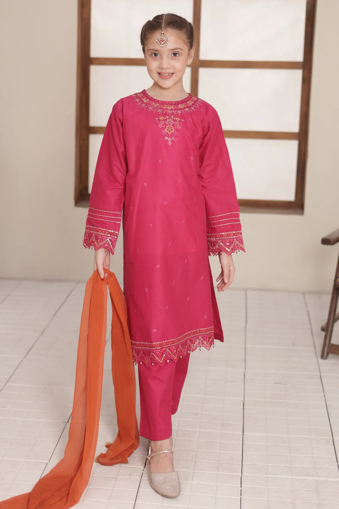 Nat Khat Guriya By Shanzey Stitched 3 Piece Cotton Suit-SHK-5606-Burgandi