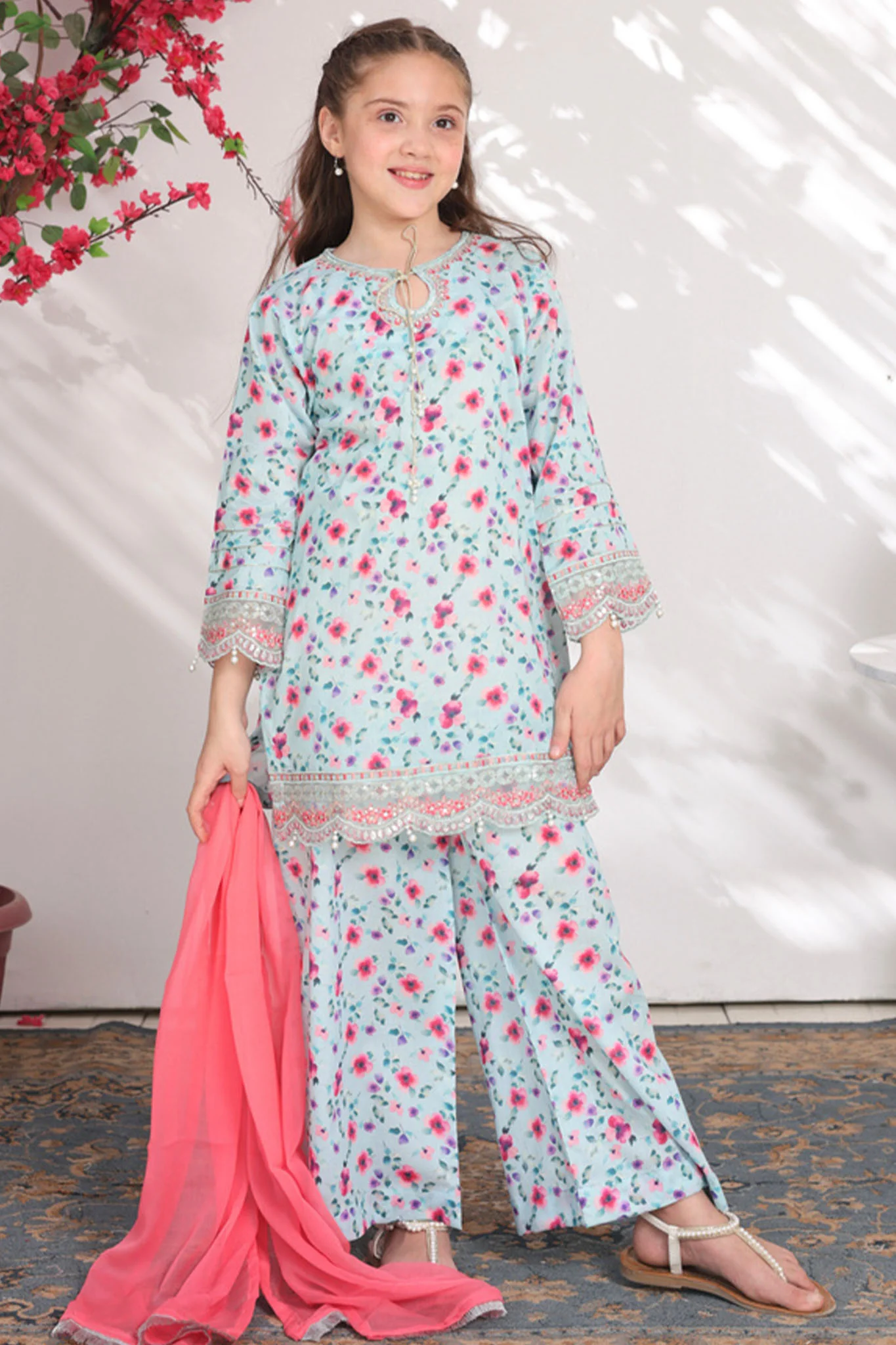 Sunehri Eid By Shanzey Stitched 3 Piece Lawn Edit Suit-SHK-6304 - Image 3