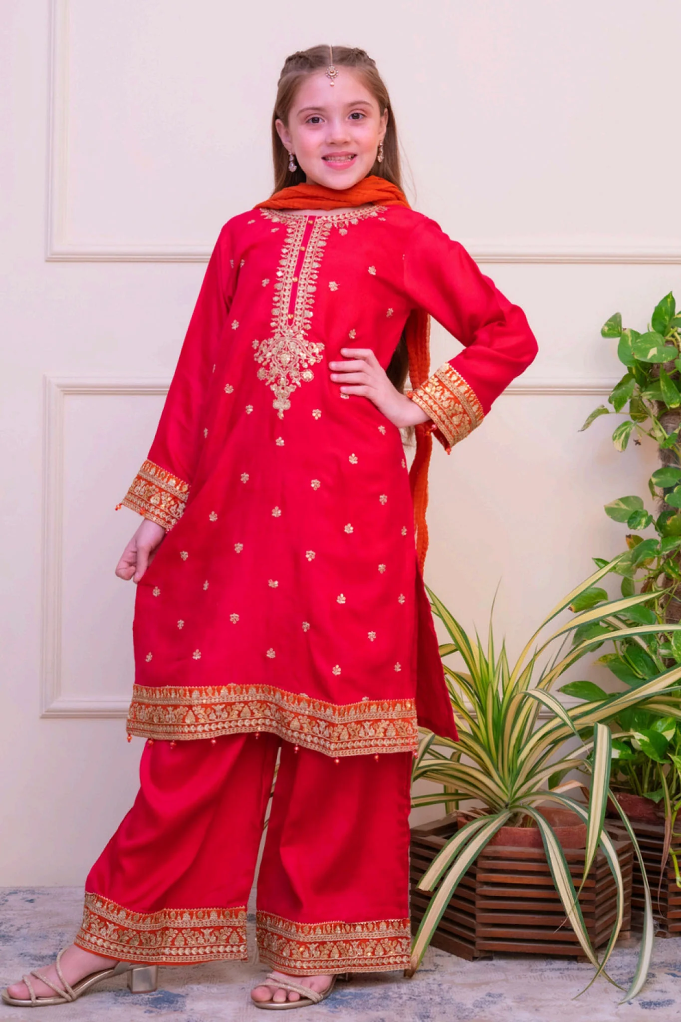Shanzey Stitched 3 Piece Luxe Raw Silk Edit Formals Suit-SHK-4801-Shocking Pink - Image 3