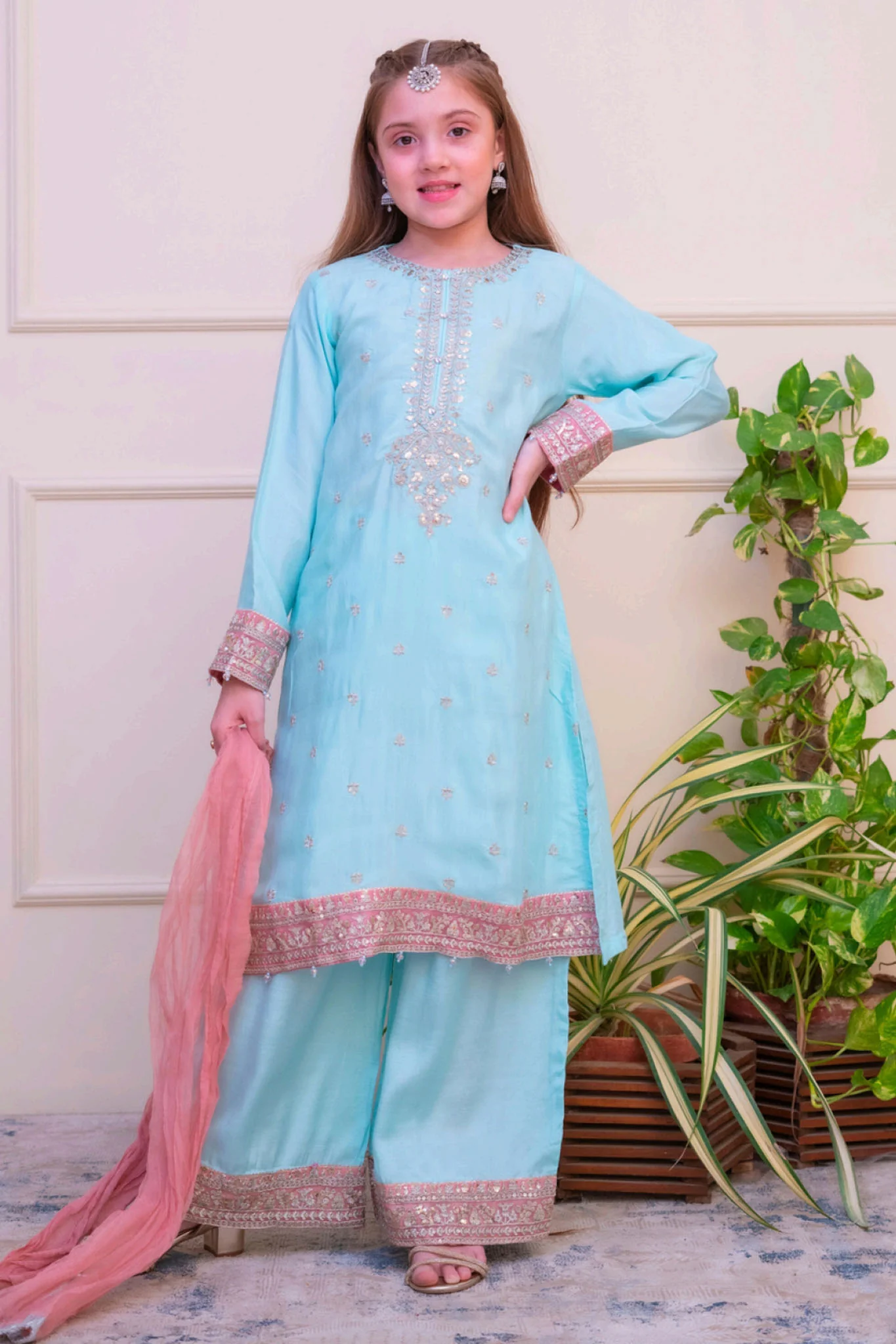 Shanzey Stitched 3 Piece Luxe Raw Silk Edit Formals Suit-SHK-4802-Sky Blue