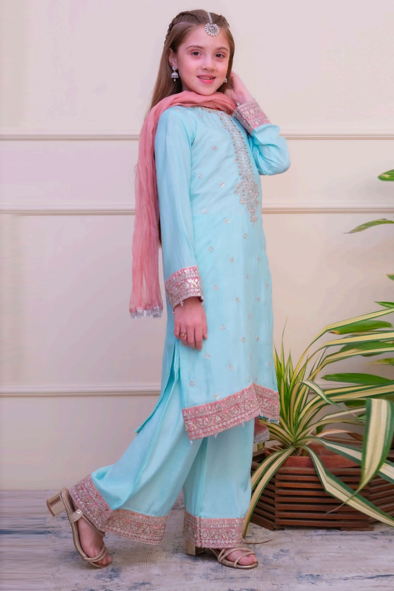 Shanzey Stitched 3 Piece Luxe Raw Silk Edit Formals Suit-SHK-4802-Sky Blue - Image 4