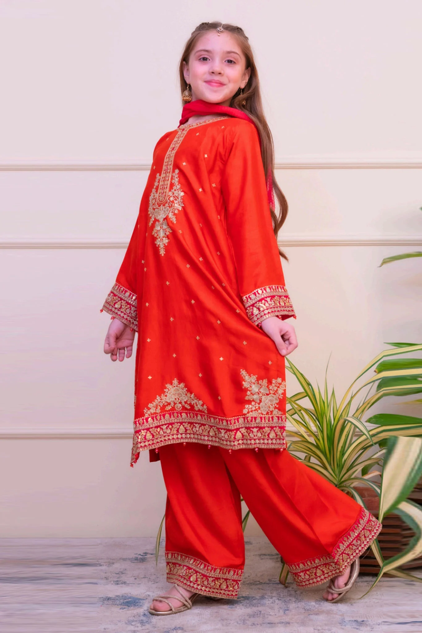 Shanzey Stitched 3 Piece Luxe Raw Silk Edit Formals Suit-SHK-4805-Rust - Image 3