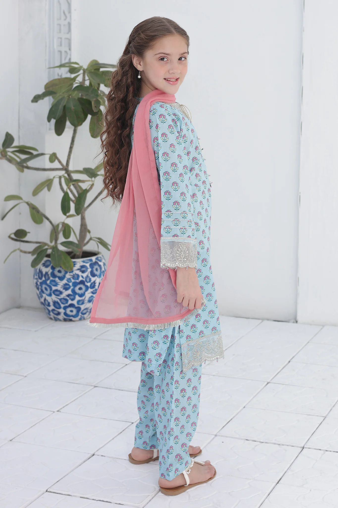 Shanzey Stitched Co Ords Emb Lawn With Chiffon Dupatta Suit-SHK-6101 - Image 3