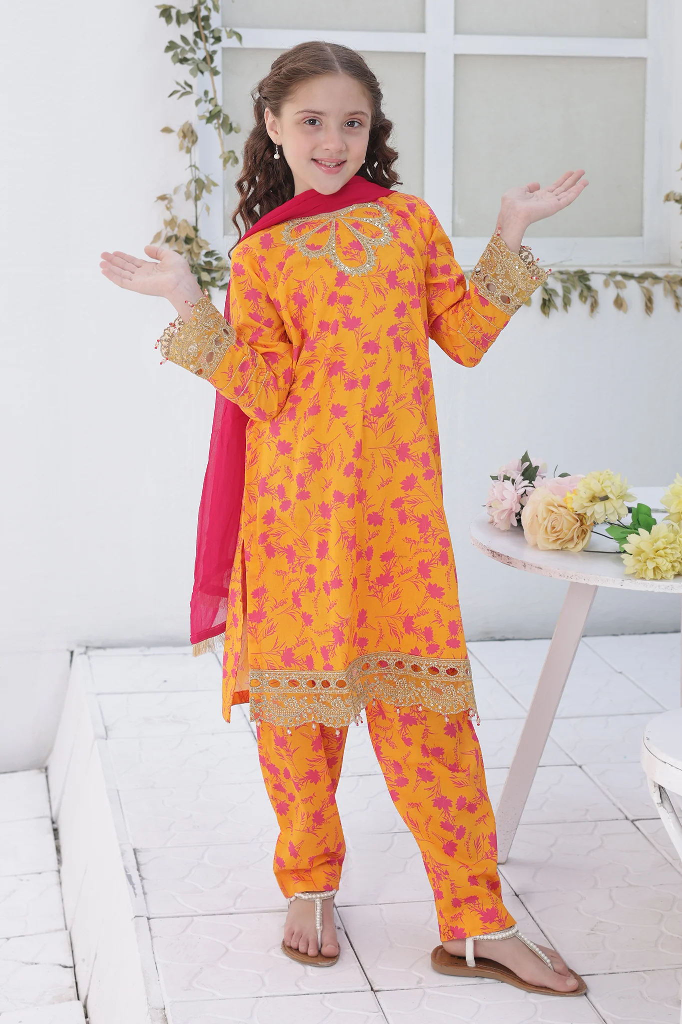Shanzey Stitched Co Ords Emb Lawn With Chiffon Dupatta Suit-SHK-6104 - Image 3
