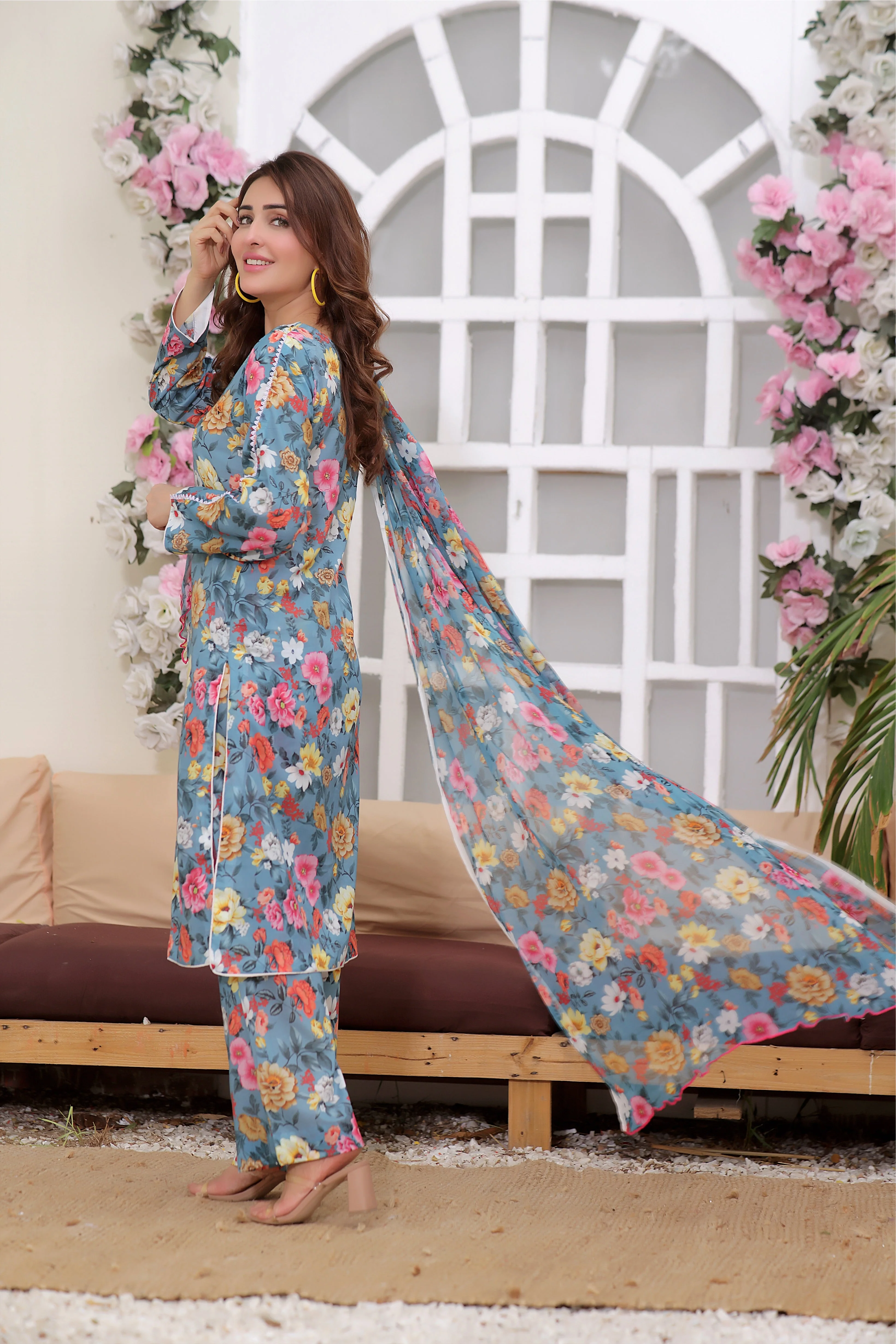 Feathers Unstitched 3 Piece Summer Collection-SIFARISH-FT268 - Image 2