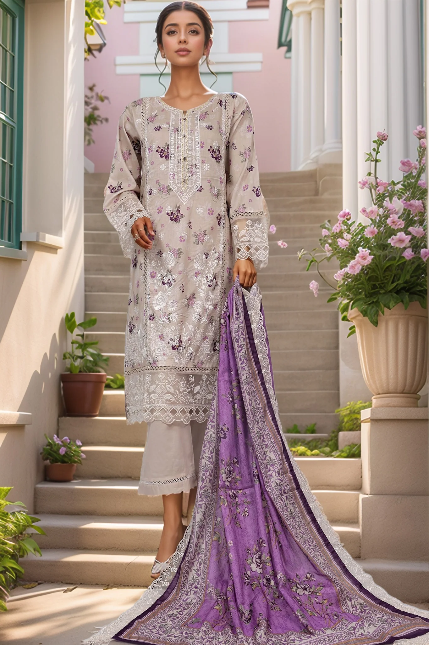 Signature By Sada Bahar Stitched 3 Piece Festive Emb Lawn Suit-D-6119-Skin