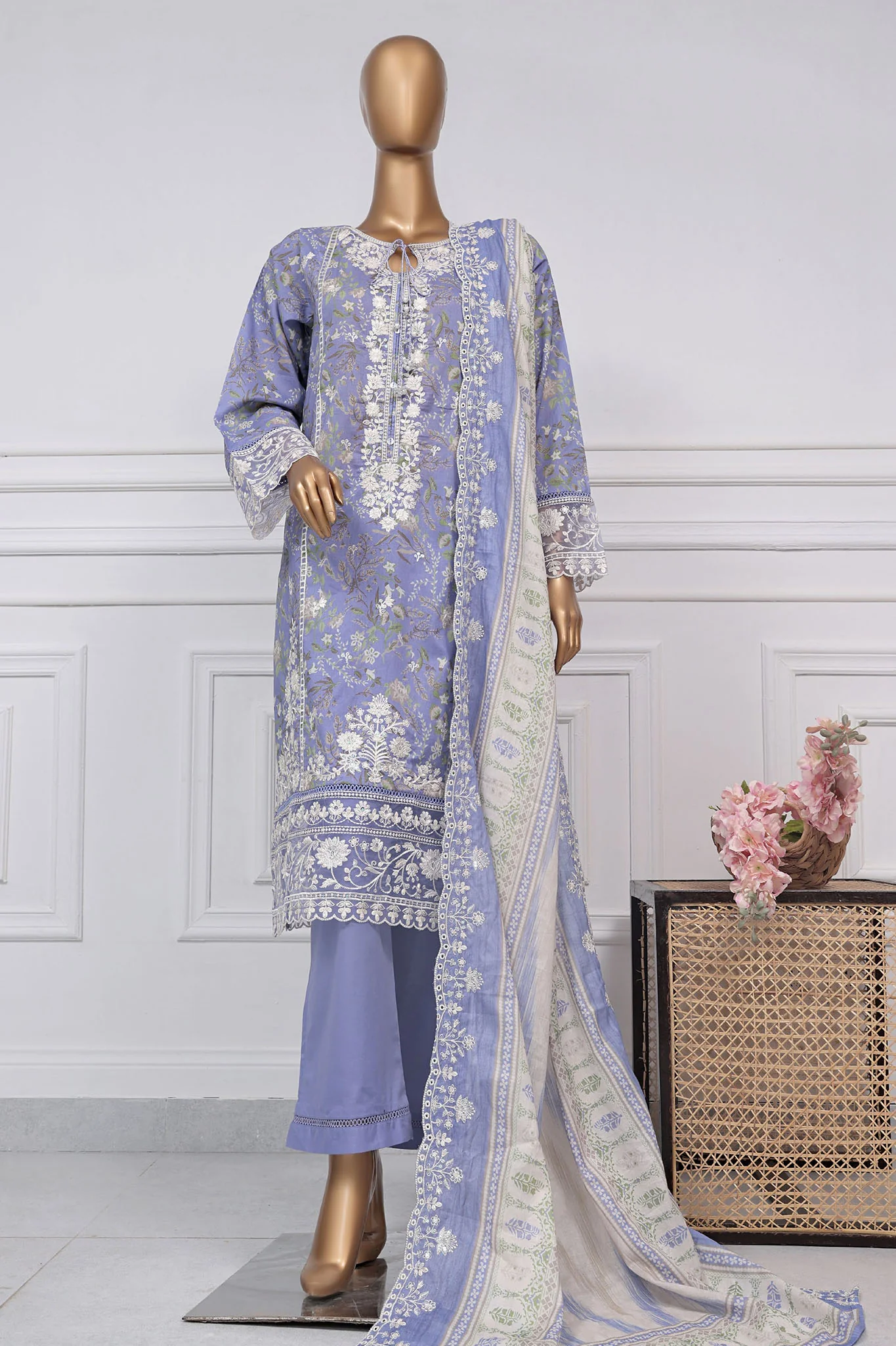 Signature By Sada Bahar Stitched 3 Piece Festive Emb Lawn Suit-D-6125-Light Purple