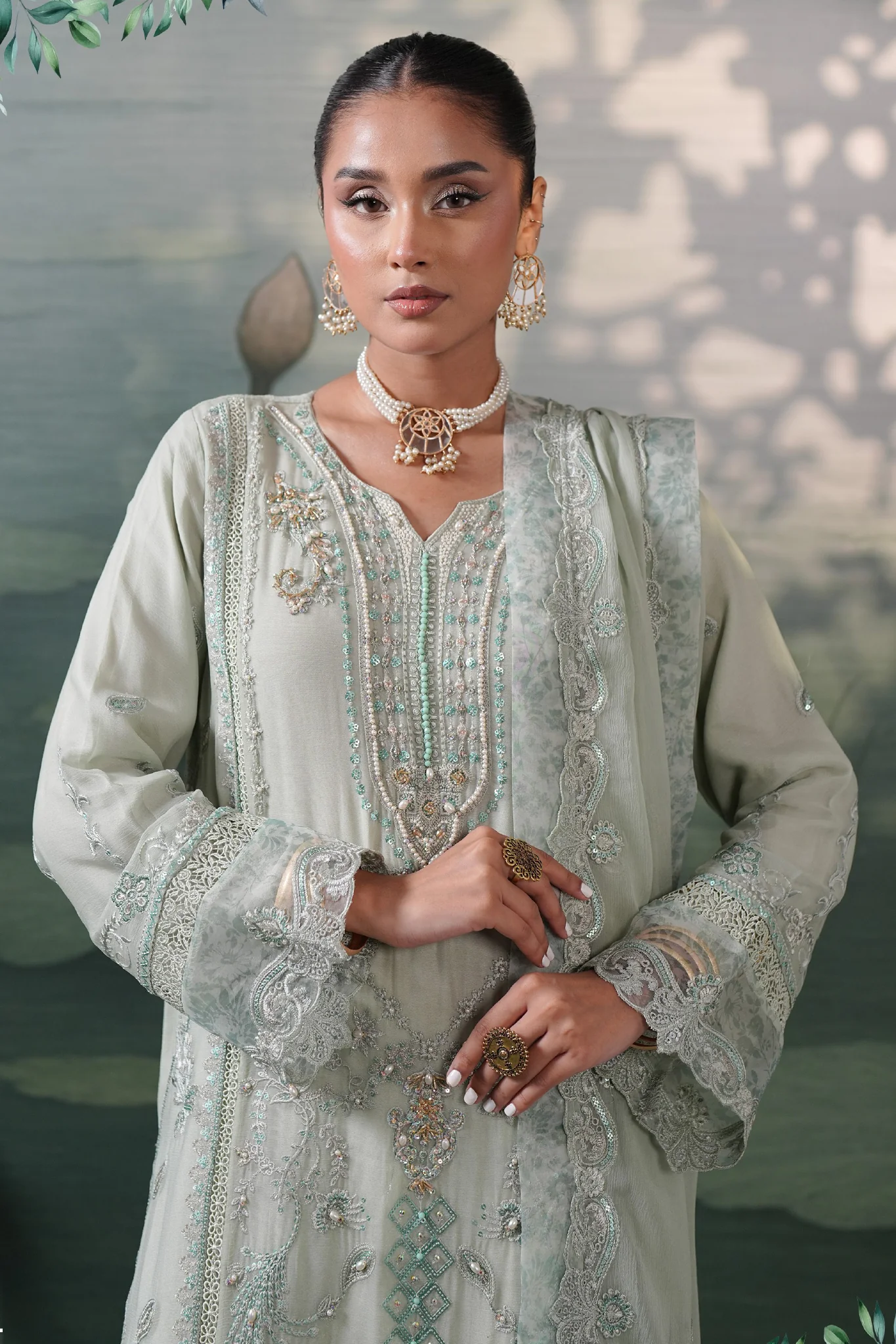 Silvana By Guzel Stitched 3 Piece Luxury Chiffon Suit-02-Alva - Image 2