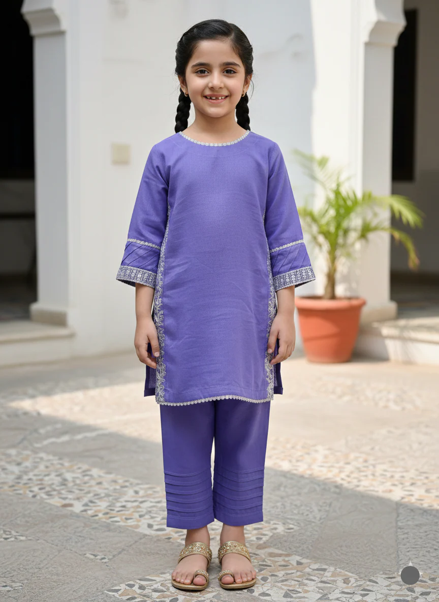 Hiba Fashion Silver Amethyst 2 PC Raw Silk suit (BFC-0028) - Image 2