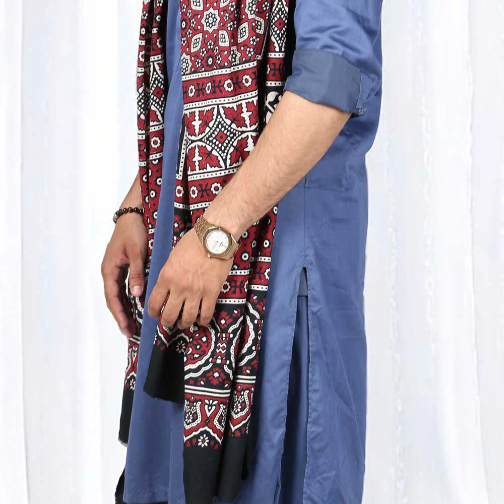 Kamaal Khan Sindhi Ajrak Chaddar For Men & Women - Navy Blue, Black, Maroon - Image 4