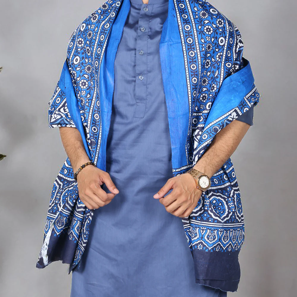 Kamaal Khan Sindhi Ajrak Chaddar For Men & Women - Navy Blue, Black, Maroon - Image 8