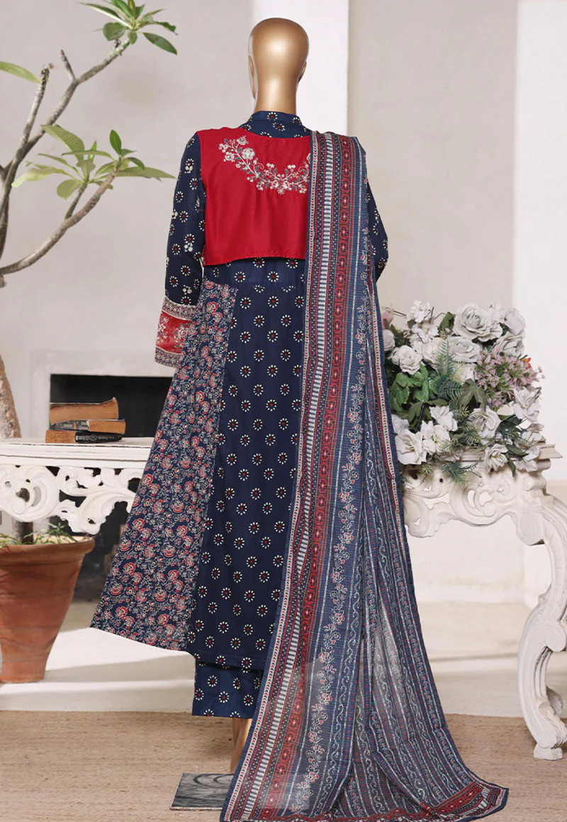 Bin Saeed Stitched 4 Piece Excusive Luxury Emb Frock Suit-SM-2566 BLUE - Image 3