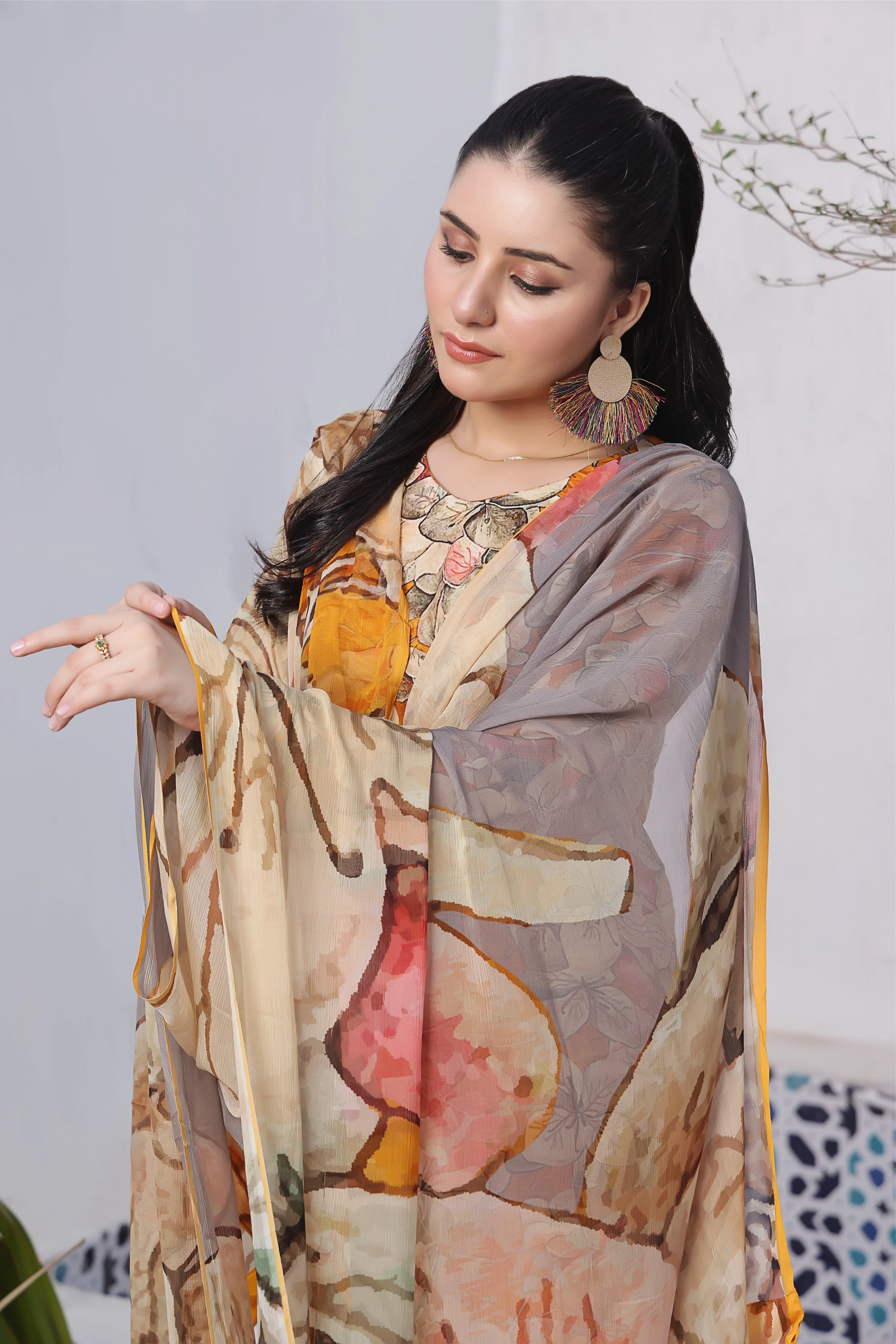 Feathers Unstitched 3 Piece Summer Collection-SNAPDRAGON-FT379 - Image 3