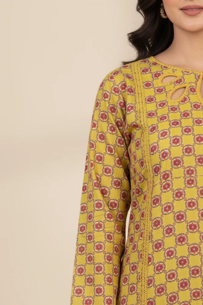 Festive Glow By Ahlam Vol-01-Soft Cambric Stitched-Mustard co ord set - Image 3