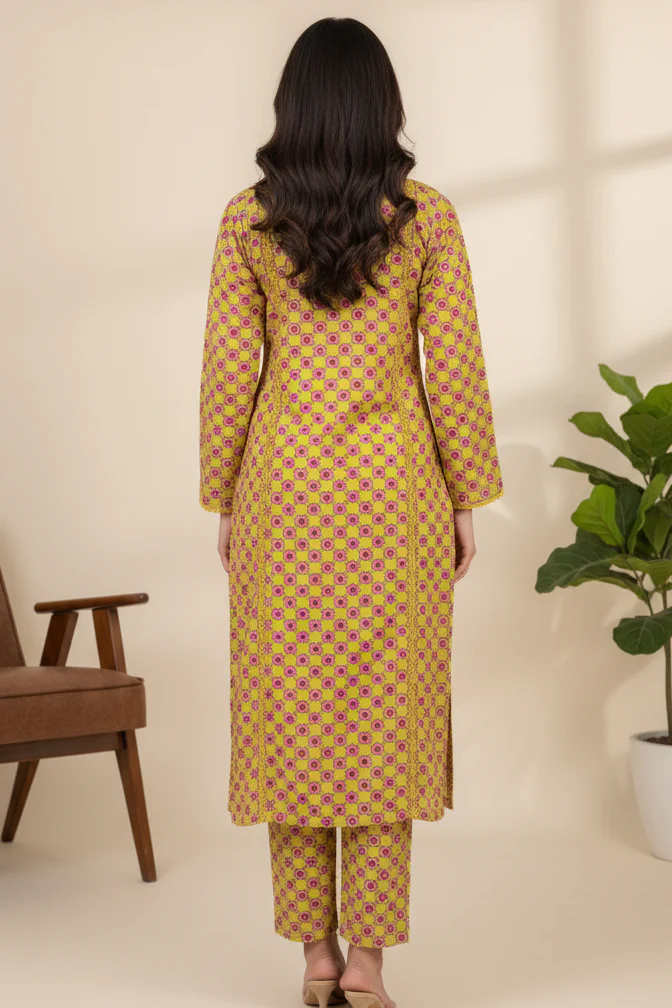 Festive Glow By Ahlam Vol-01-Soft Cambric Stitched-Mustard co ord set - Image 4