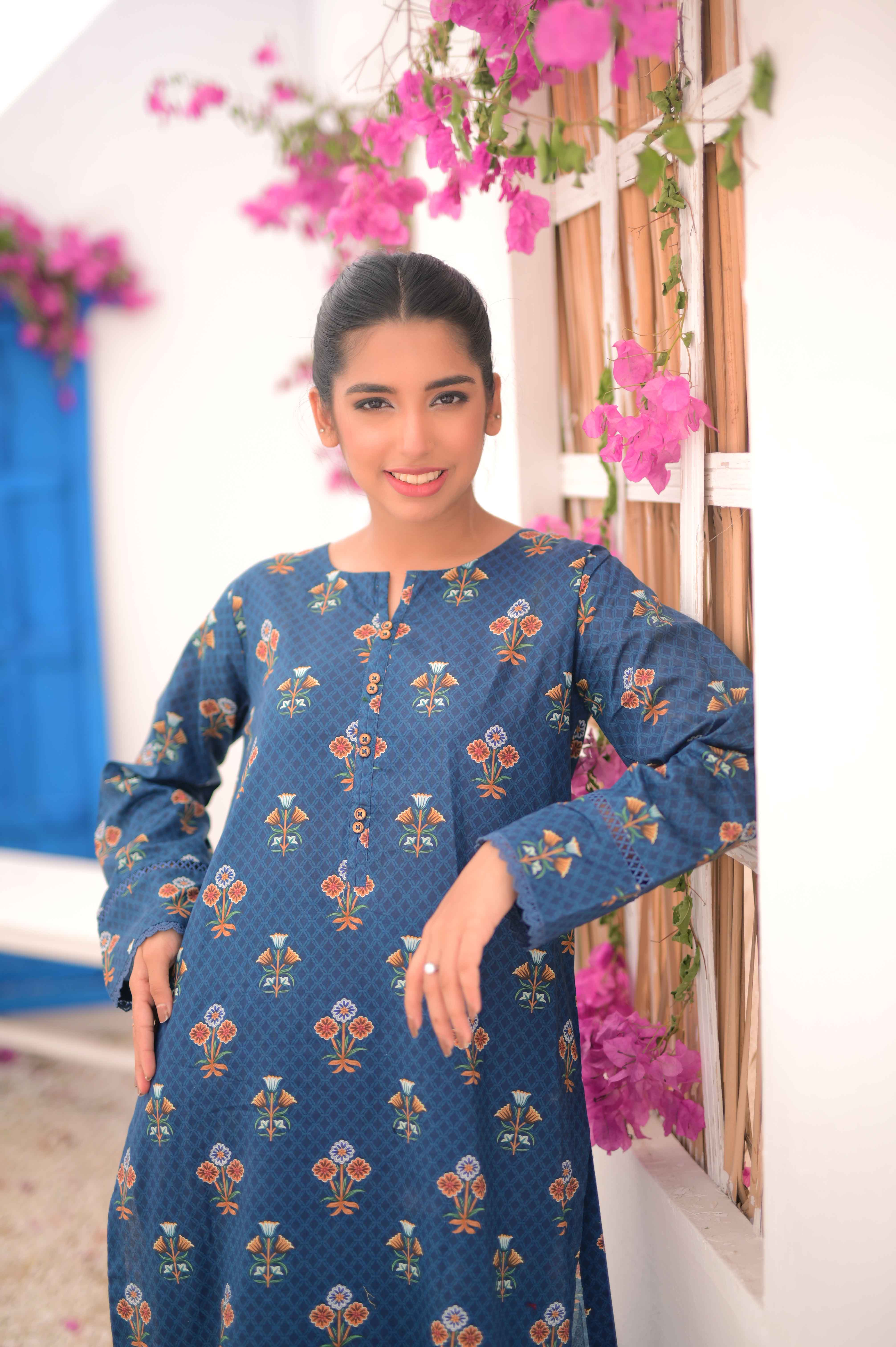 Noor E Gul By Tehzeeb Threads Floral Collection-Soft Lawn Stitched 2 Piece (Shirt/Trouser)-TF-9 - Image 2
