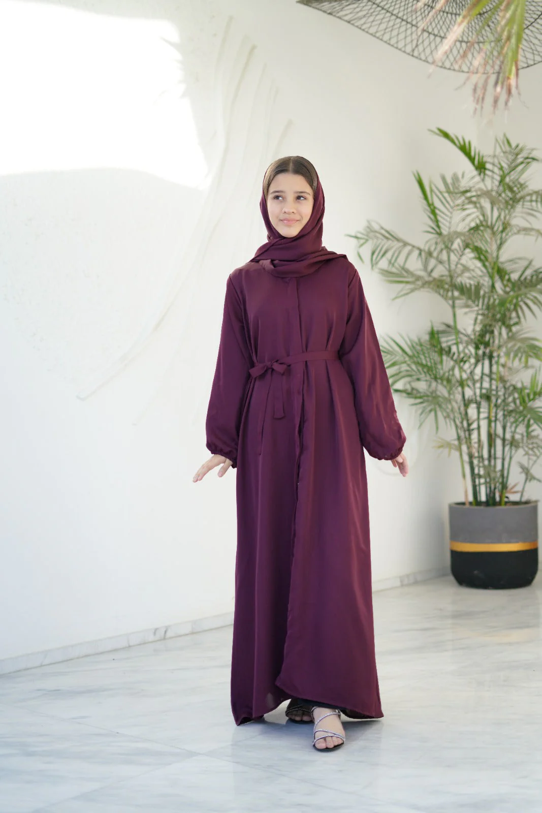 Sprinkles Stitched Abaya With Stole -Berry Dusk