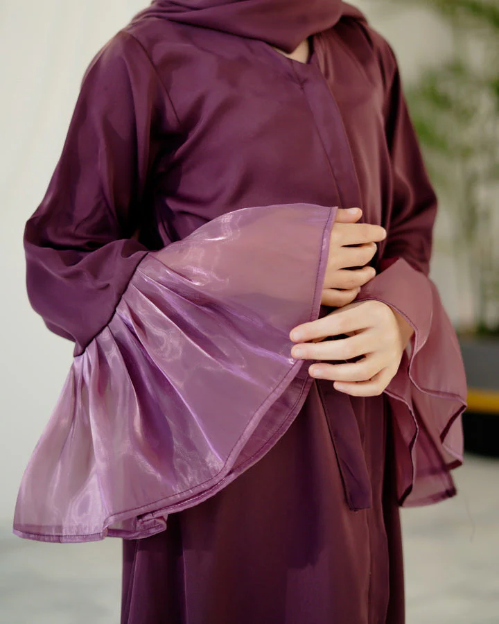 Sprinkles Stitched Abaya With Stole -Muted Mauve - Image 7
