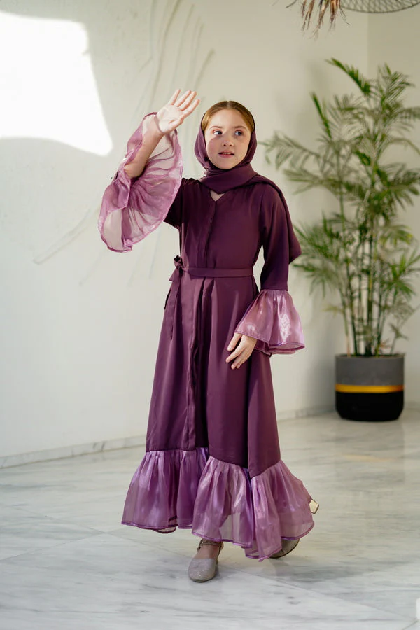 Sprinkles Stitched Abaya With Stole -Muted Mauve - Image 9