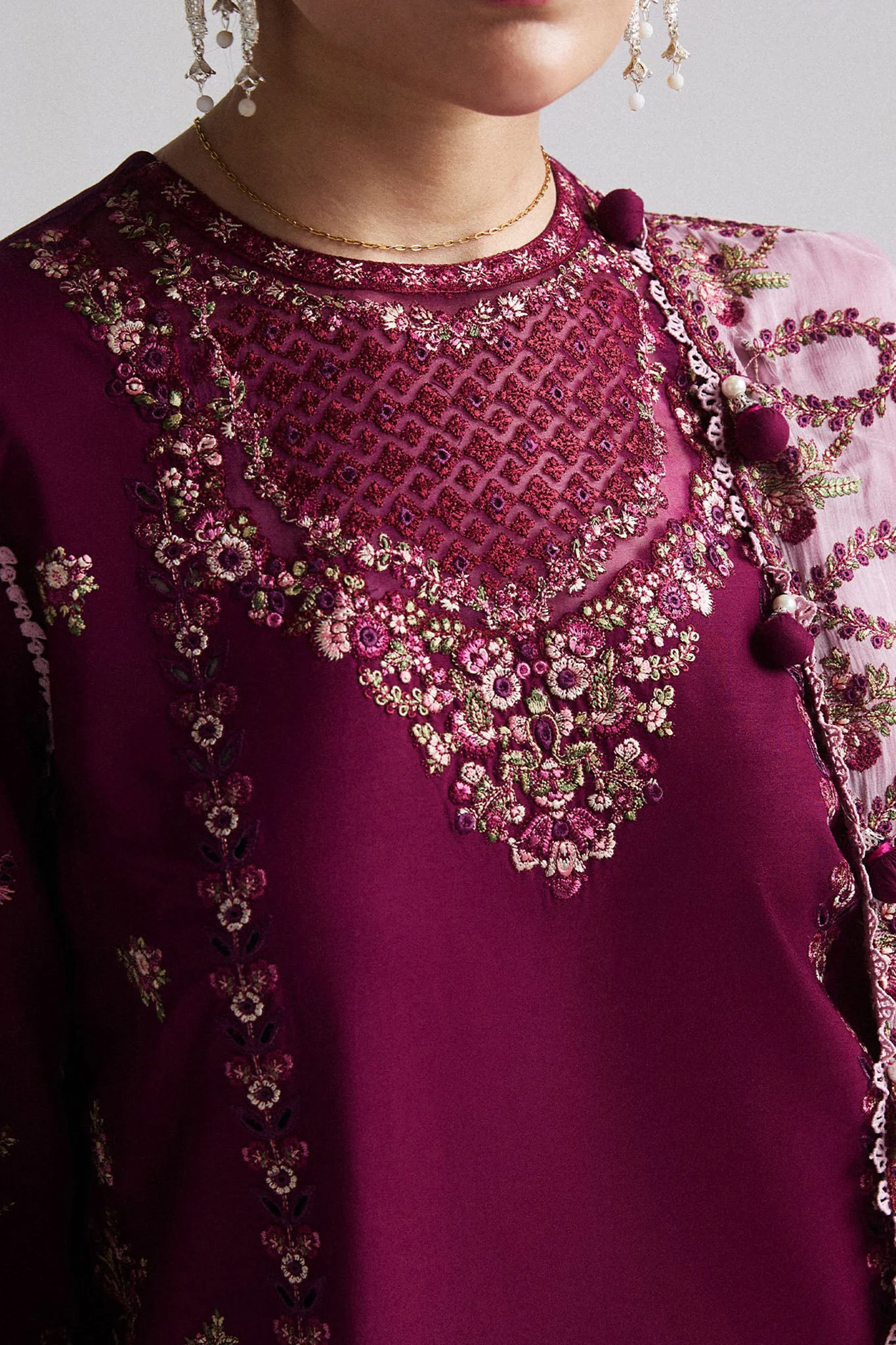 SS Lawn By Hussain Rehar Unstitched 3 Piece Emb Lawn Eid Edit Suit-09-Sangria - Image 2