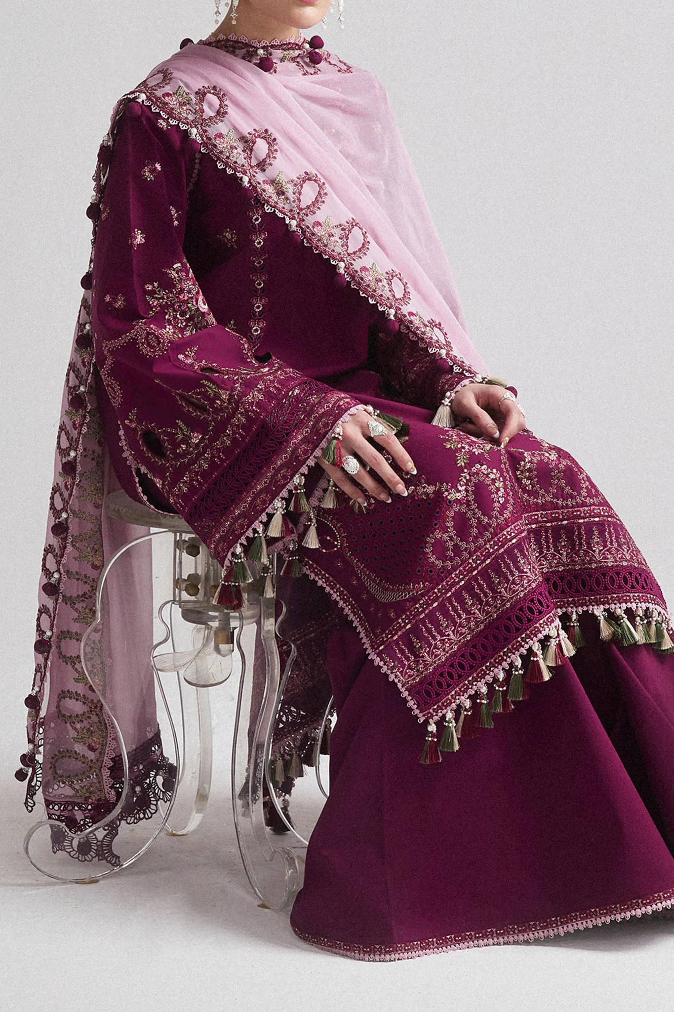 SS Lawn By Hussain Rehar Unstitched 3 Piece Emb Lawn Eid Edit Suit-09-Sangria - Image 3