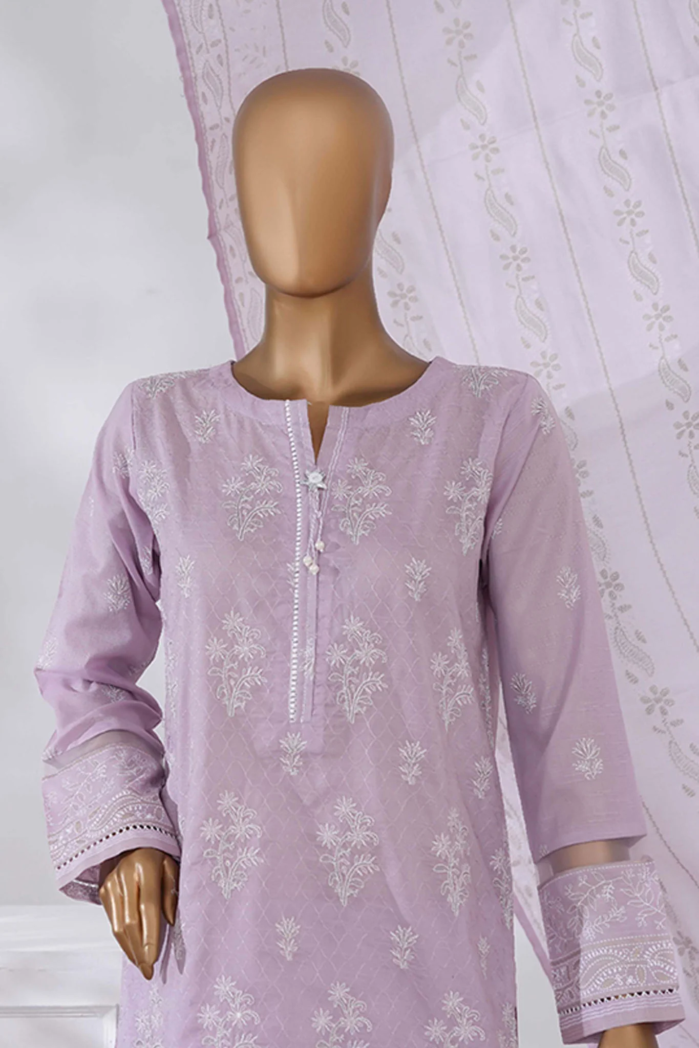 Sunehri By HZ Stitched 3 Piece Emb Dyed Cotton Winter Suit-SSE-813-Lavender - Image 2