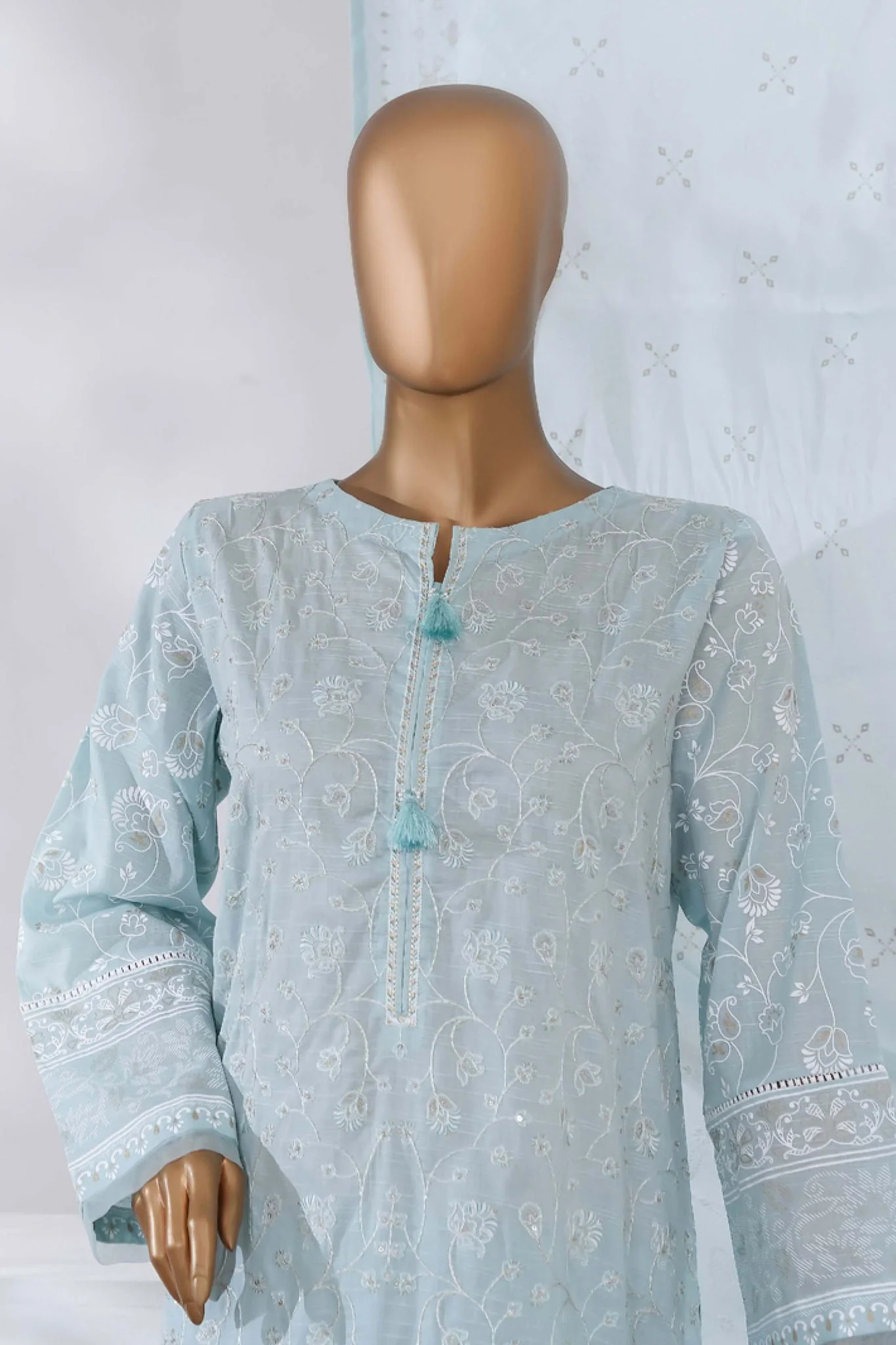 Sunehri By HZ Stitched 3 Piece Emb Dyed Cotton Winter Suit-SSE-816-Blue - Image 2