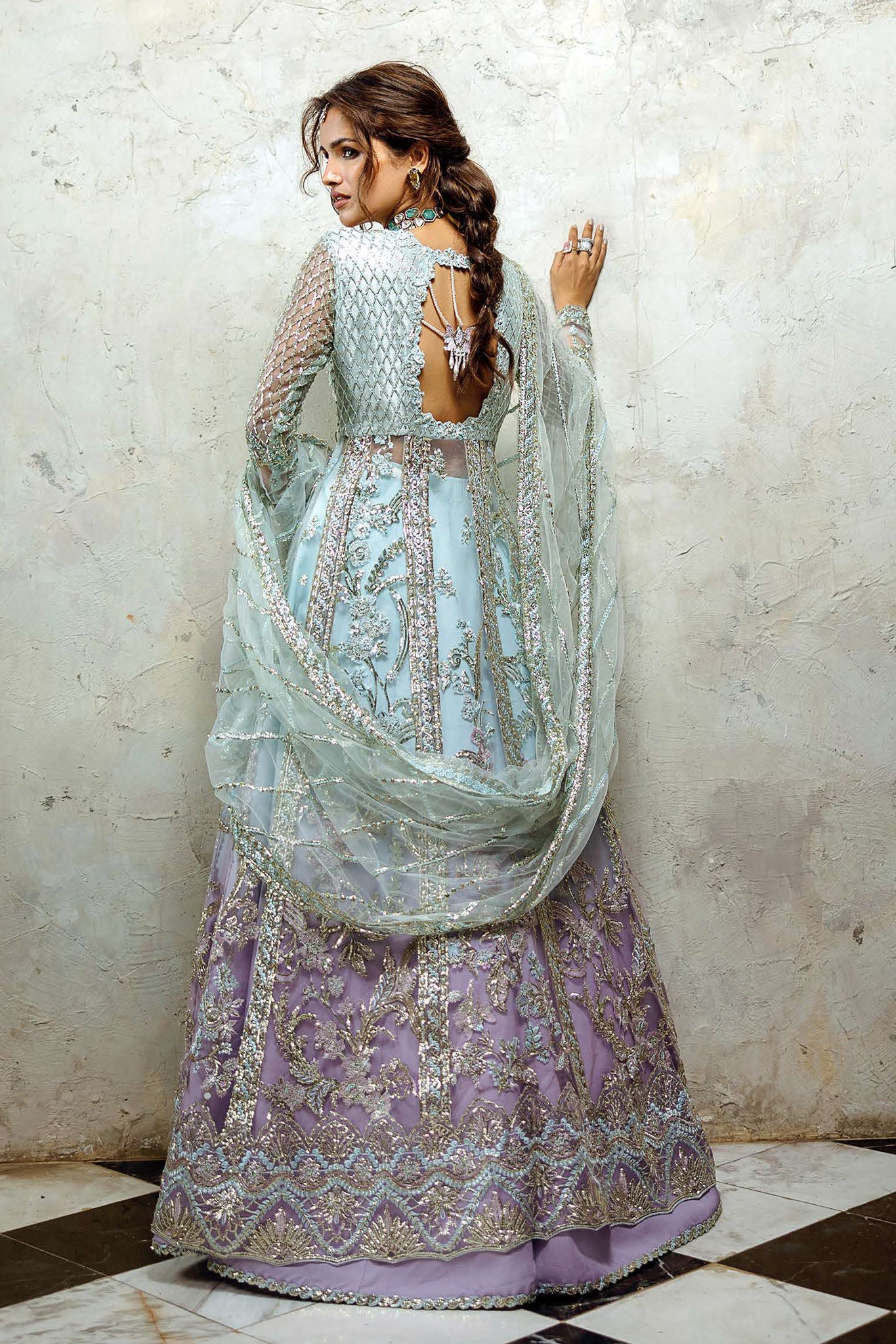 Stardust By Mushq Unstitched 3 Piece Wedding Suit-MWD-08-Silver Screen - Image 2