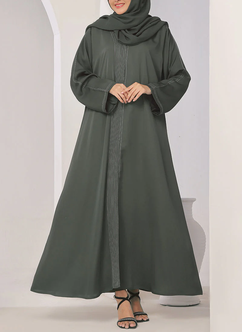 Hijab Ul Hareem Stone Grey Thread Work Nida Abaya - 0116-R-1006 - Image 2