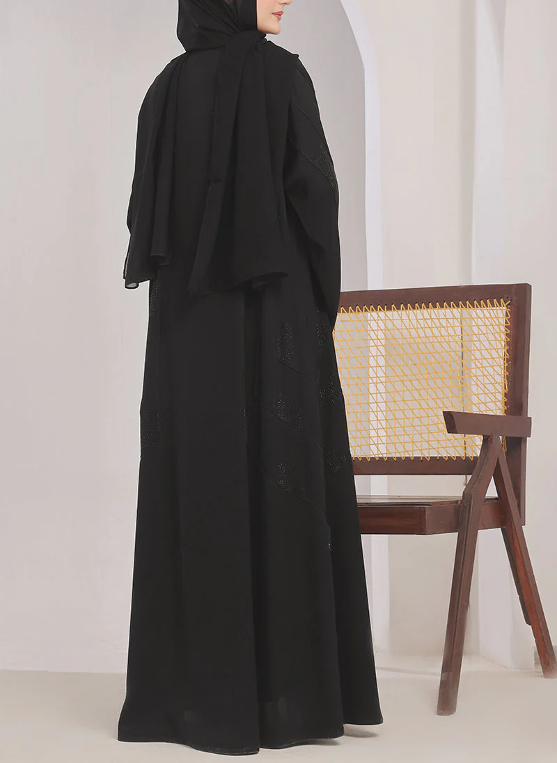 Hijab Ul Hareem Stone Work Front Open Black Abaya - 0116-RC-1020 - Image 4