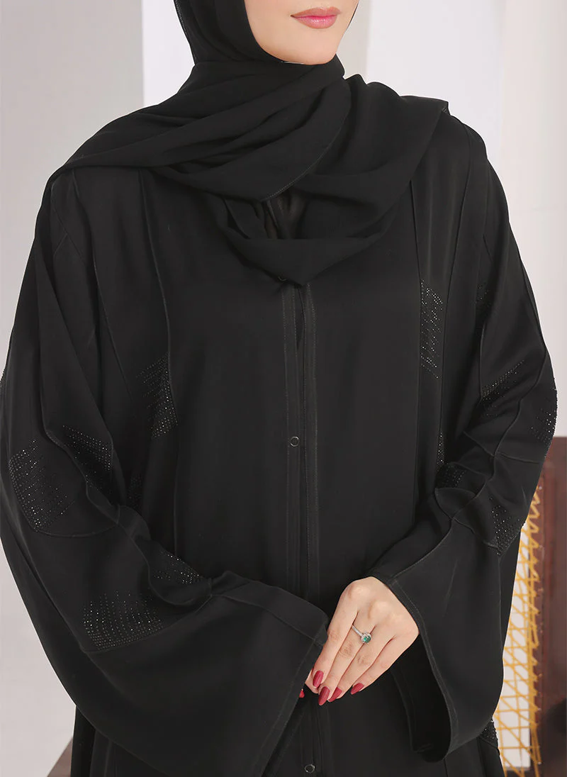 Hijab Ul Hareem Stone Work Front Open Black Abaya - 0116-RC-1020 - Image 6