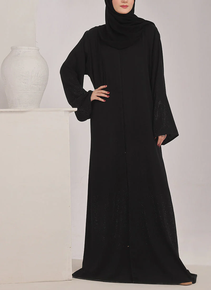 Hijab Ul Hareem Stone work Front Open Black Nida Abaya - 0121-C-1024 - Image 2