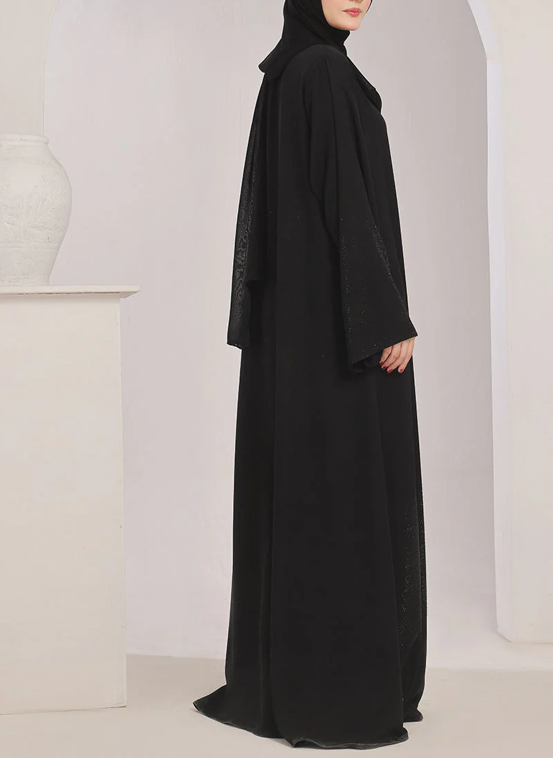 Hijab Ul Hareem Stone work Front Open Black Abaya - 0121-C-1024 - Image 3