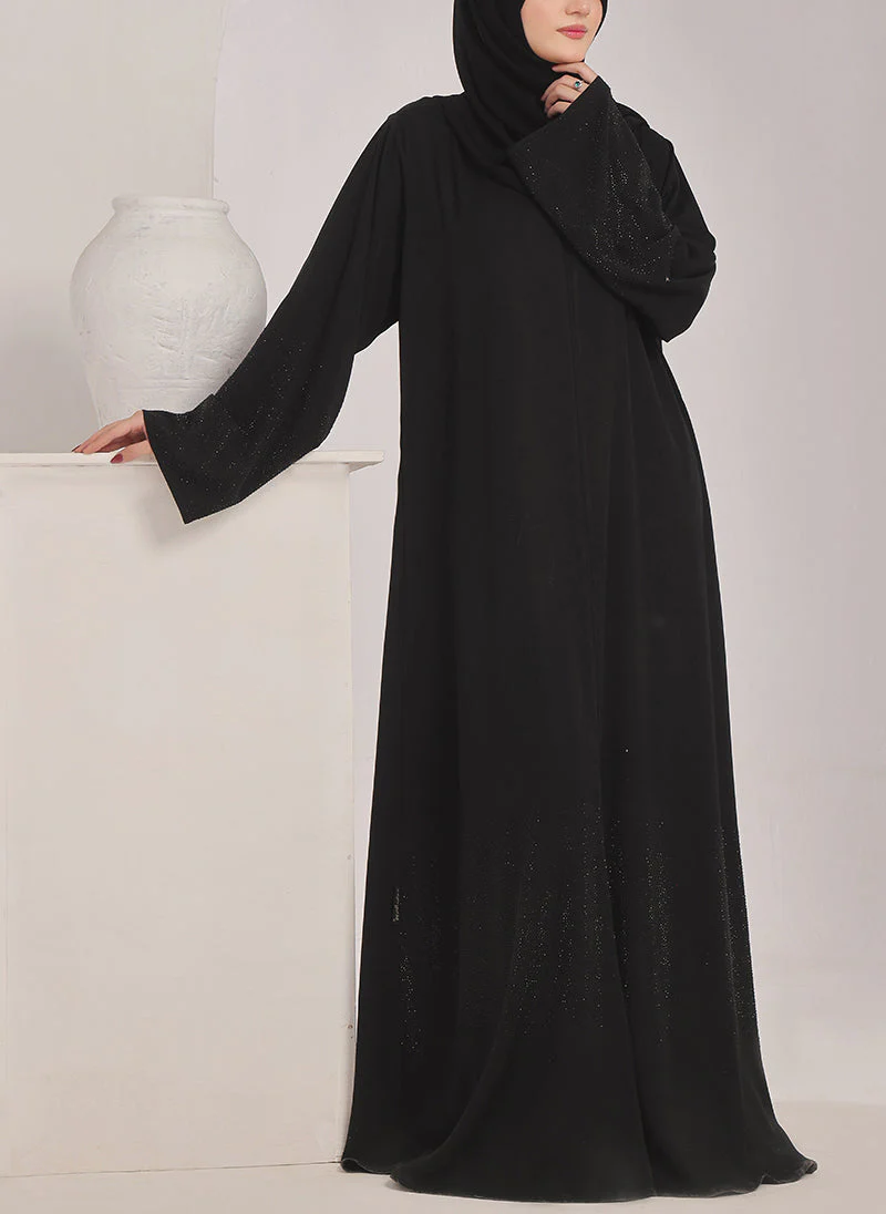 Hijab Ul Hareem Stone work Front Open Black Abaya - 0121-C-1024 - Image 4