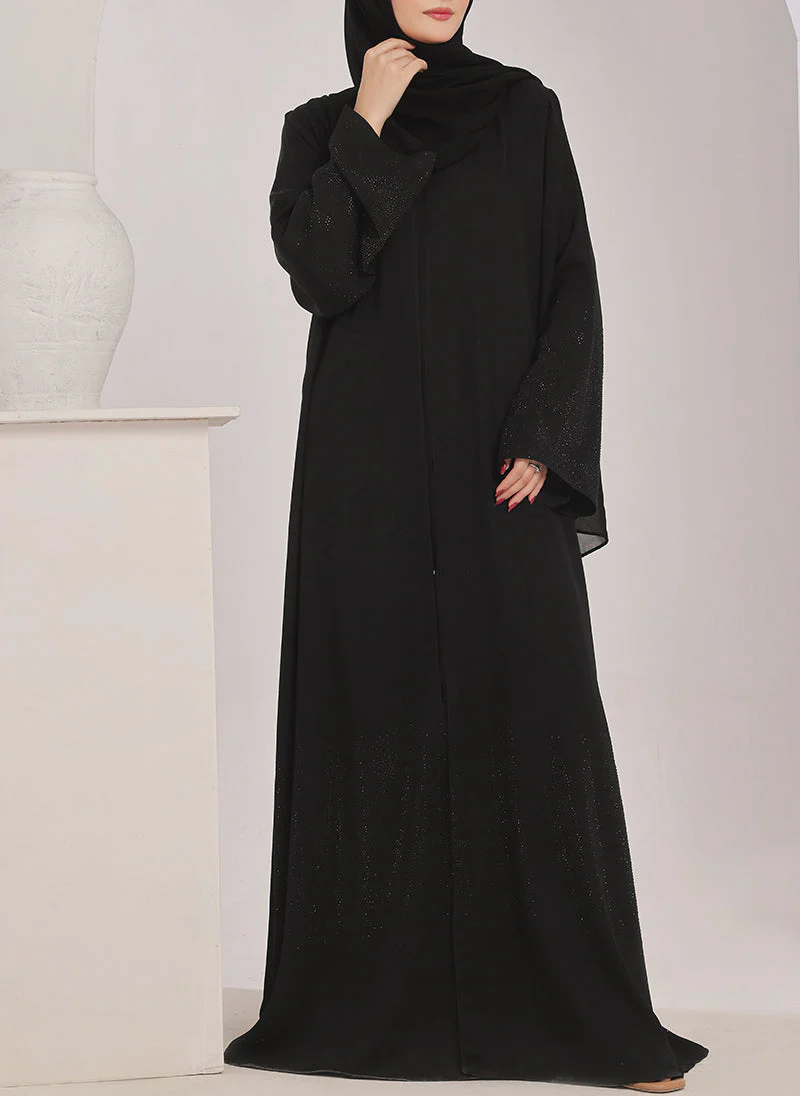 Hijab Ul Hareem Stone work Front Open Black Abaya - 0121-C-1024 - Image 5