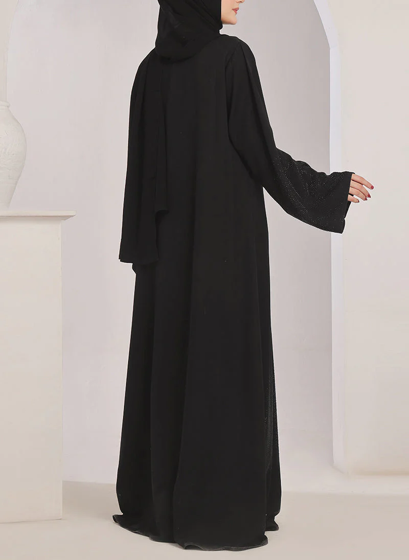 Hijab Ul Hareem Stone work Front Open Black Abaya - 0121-C-1024 - Image 6