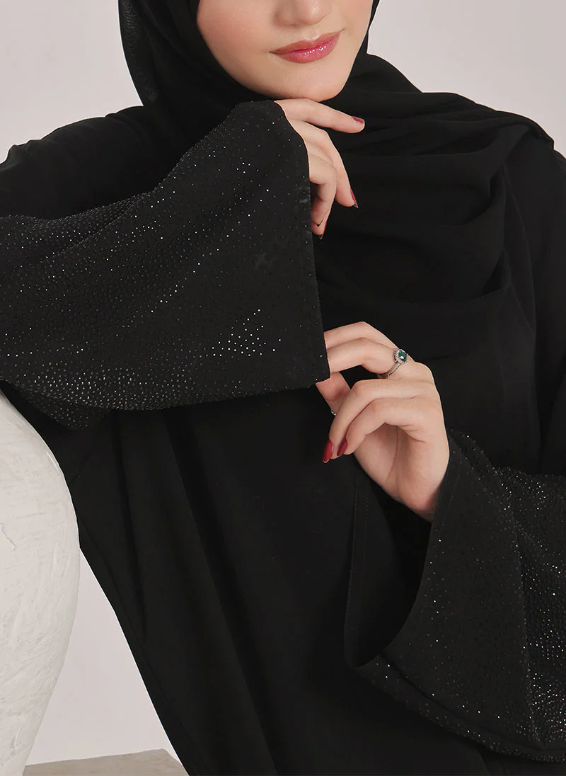 Hijab Ul Hareem Stone work Front Open Black Abaya - 0121-C-1024 - Image 7