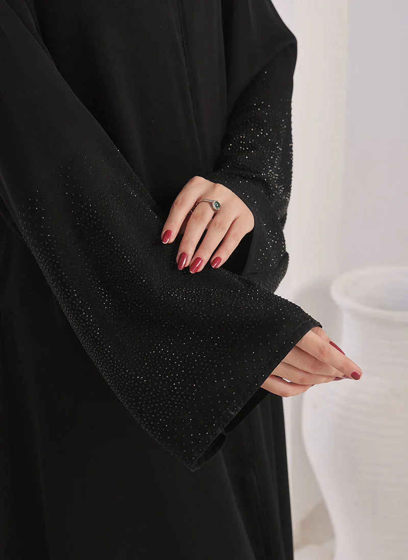 Hijab Ul Hareem Stone work Front Open Black Abaya - 0121-C-1024 - Image 8